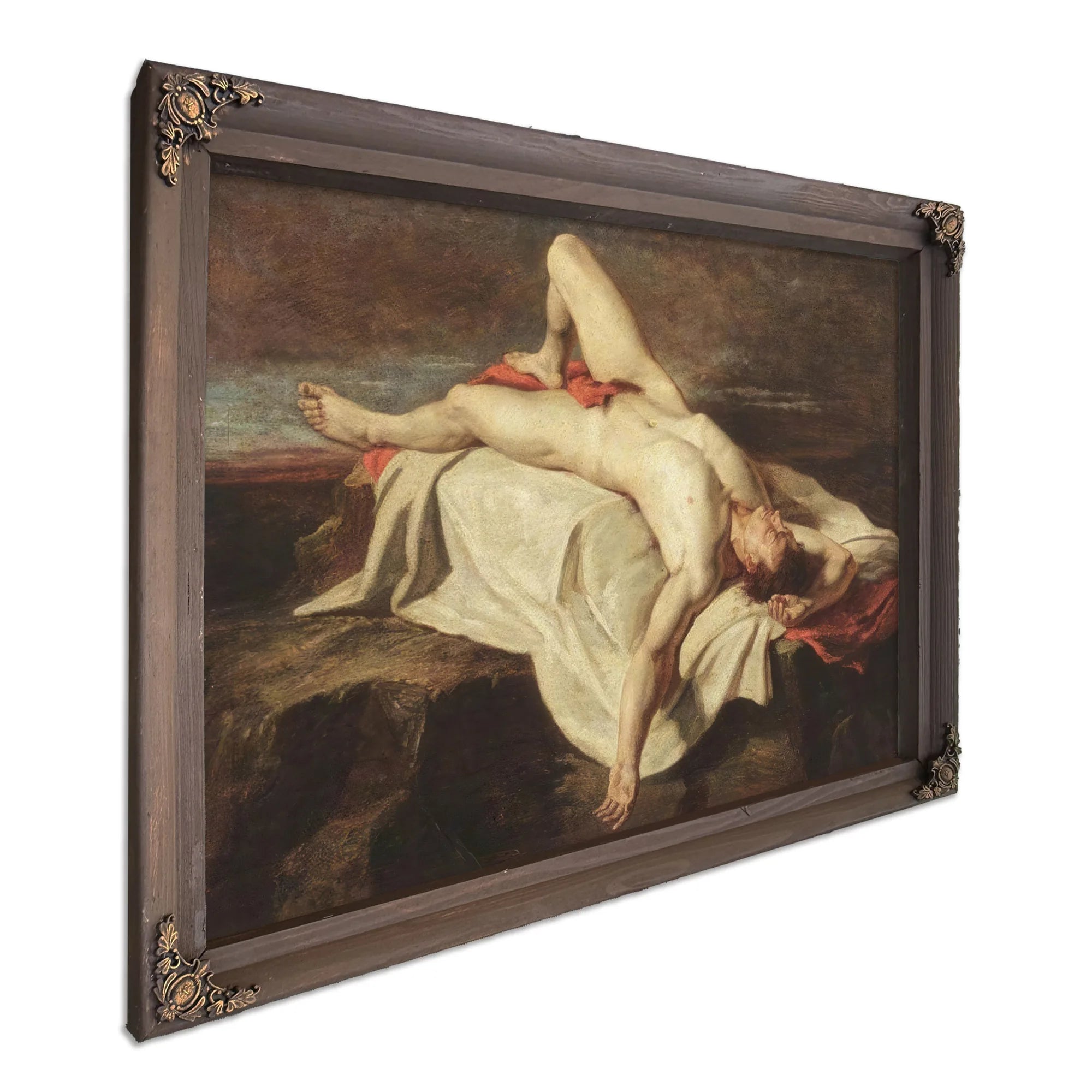 Academic Study Of A Male Nude Lying On A Shroud On Rocks By William Etty Fine Art Print