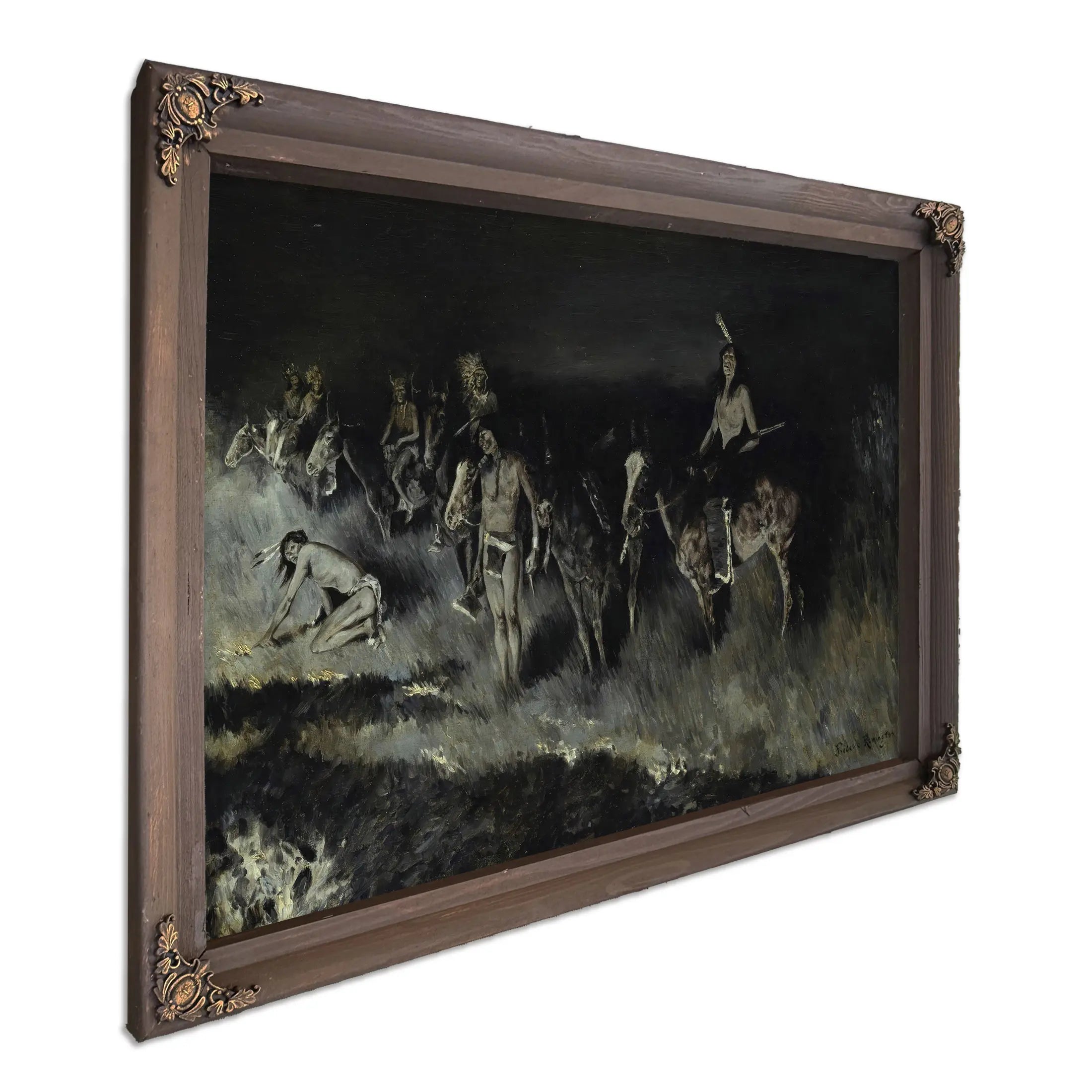 The Grass Fire Backfiring  by Frederic Remington
