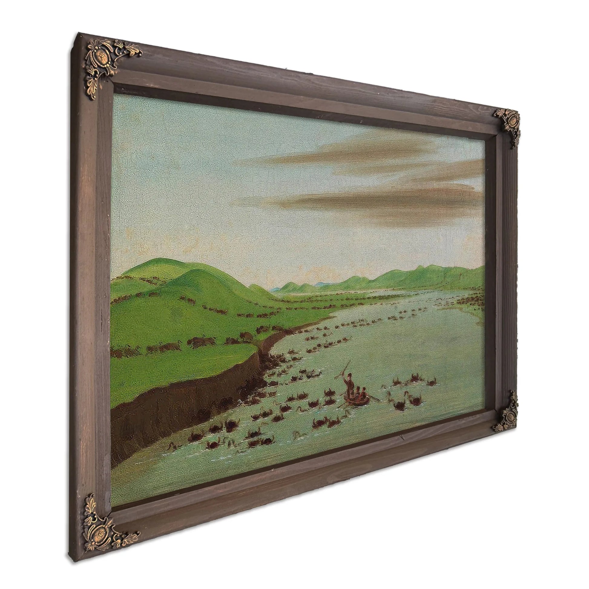 Buffalo Herds Crossing The Upper Missouri By George Catlin Fine Art Print