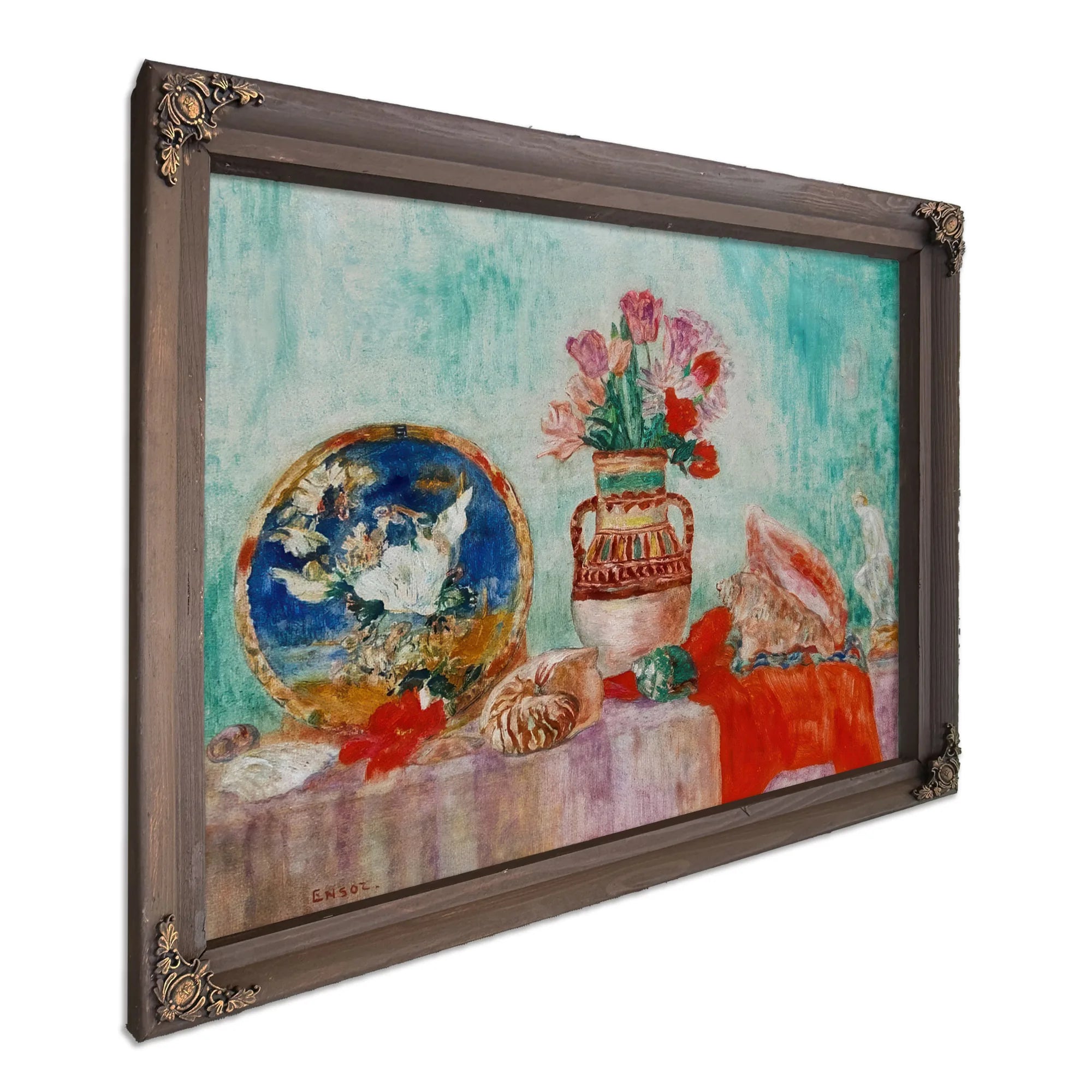 Still Life With Flowers And Shells By James Ensor Fine Art Print