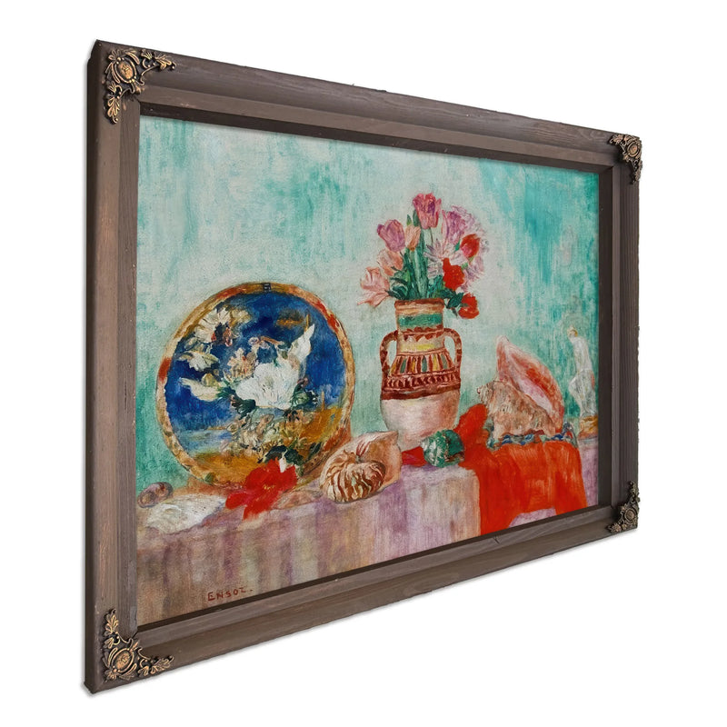 Still Life With Flowers And Shells By James Ensor