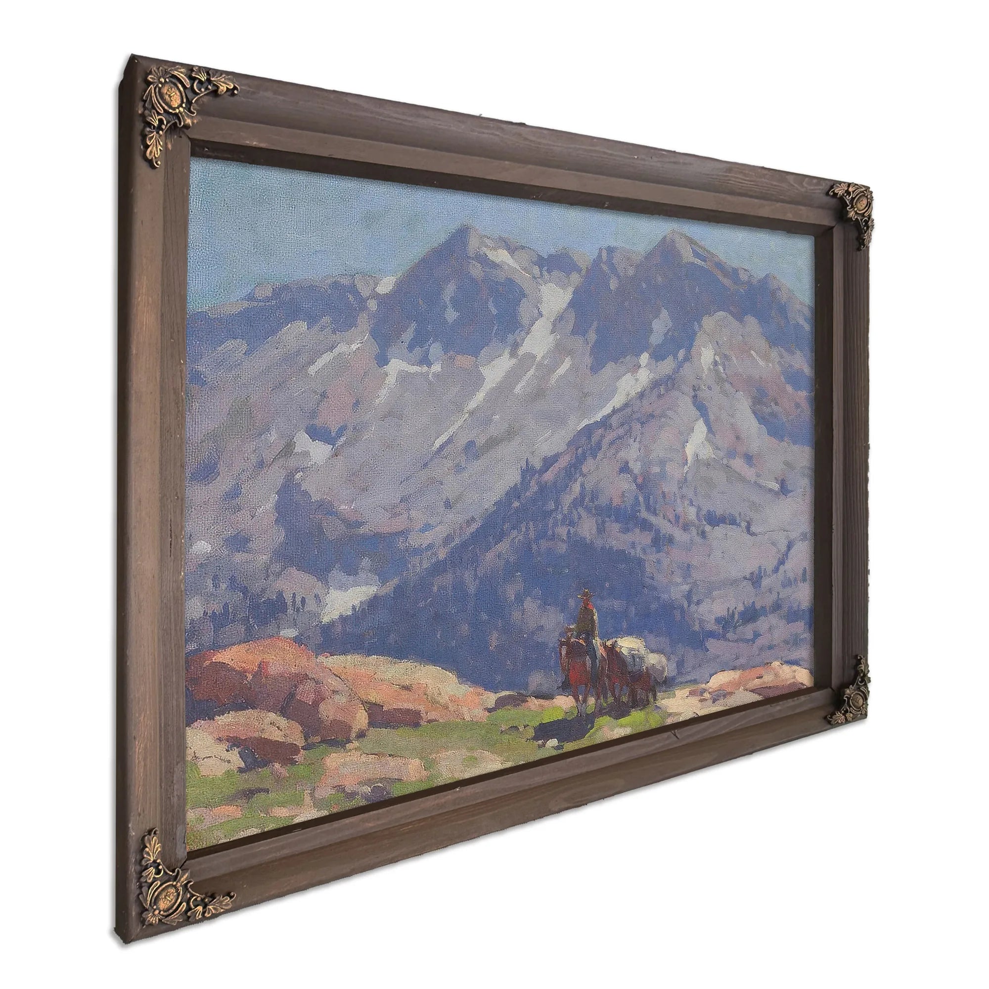 A Rider With Packhorses In The Sierras; A Sierra Lake (Double Sided) By Edgar Payne Fine Art Print