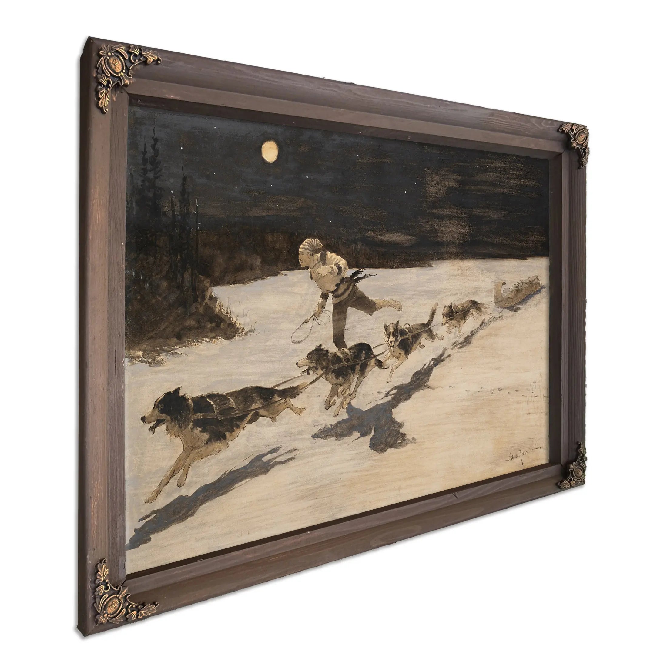 Huskie Dogs On The Frozen Highway Talking Musquash by Frederic Remington