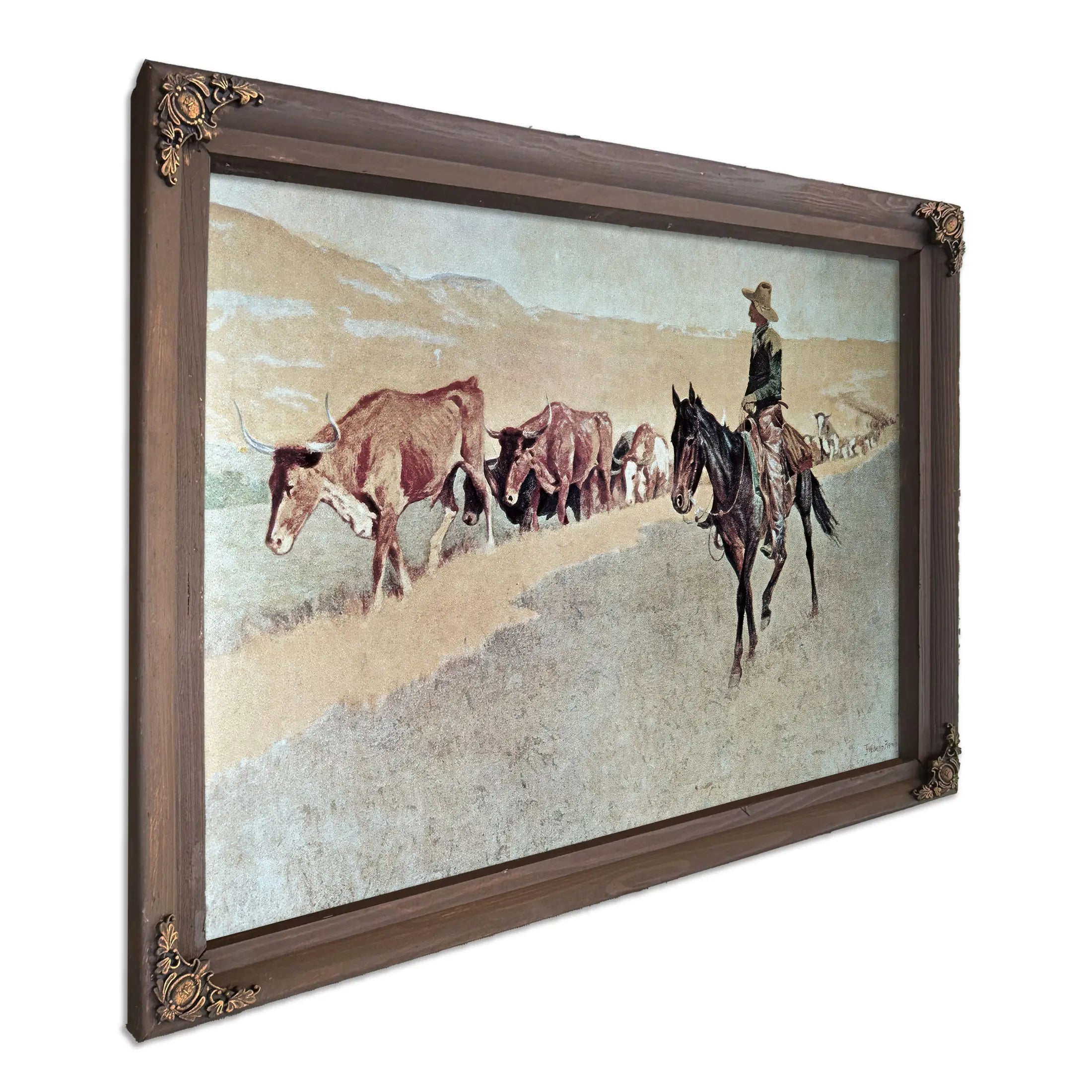 Trailing Texas Longhorns Oil On Canvas by Frederic Remington