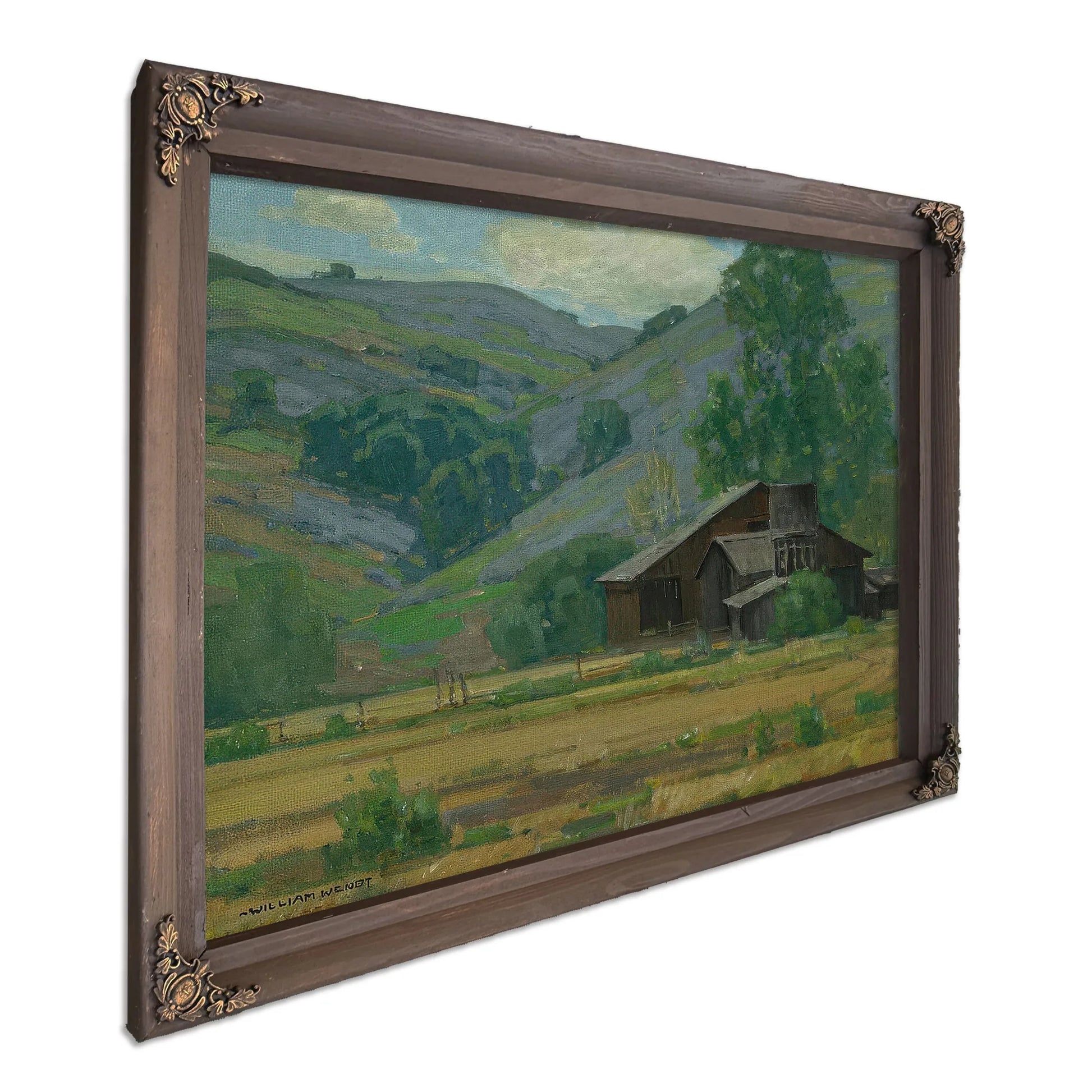 Hillside Wildflowers With Barn By William Wendt Fine Art Print