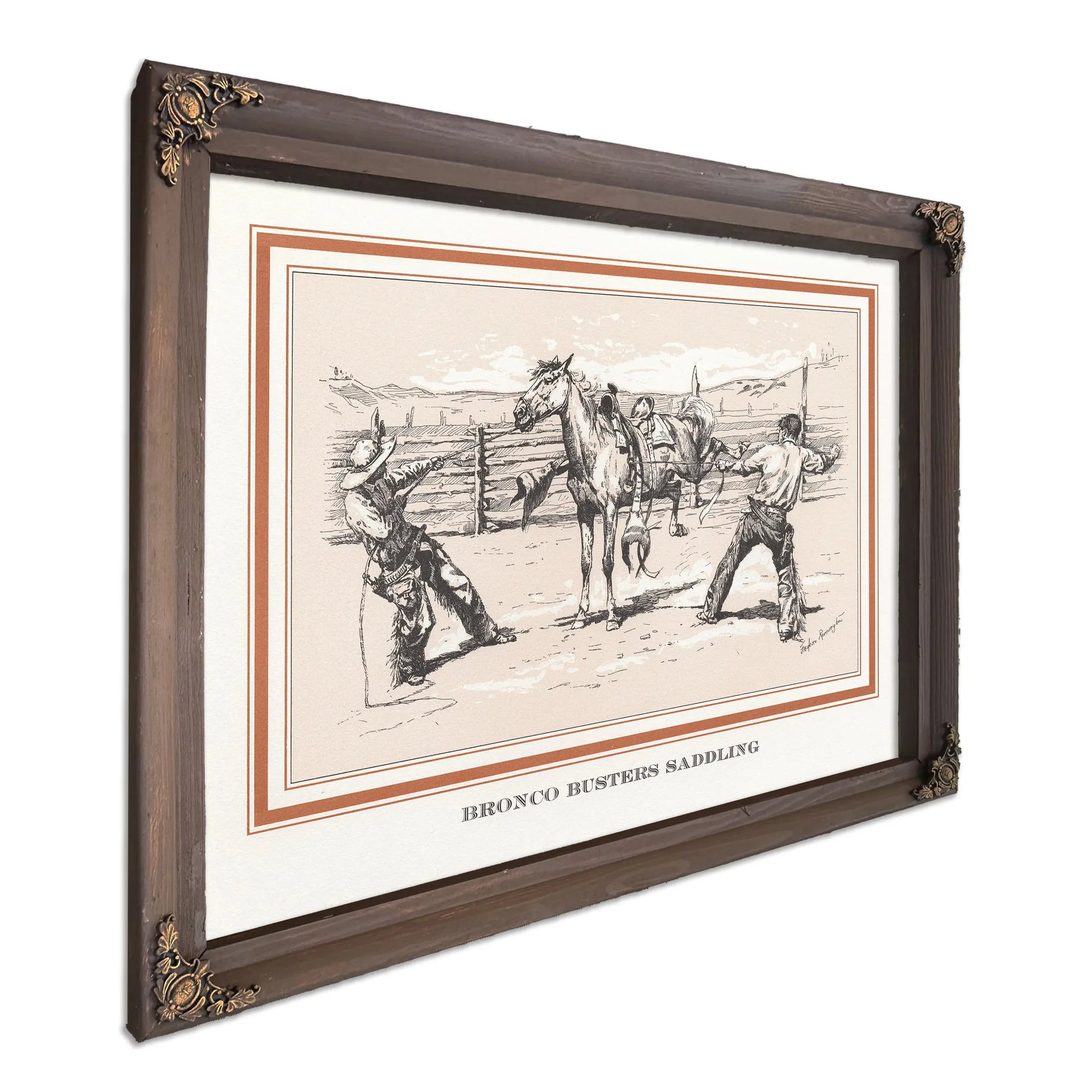 Bronco Busters Saddling by Frederic Remington