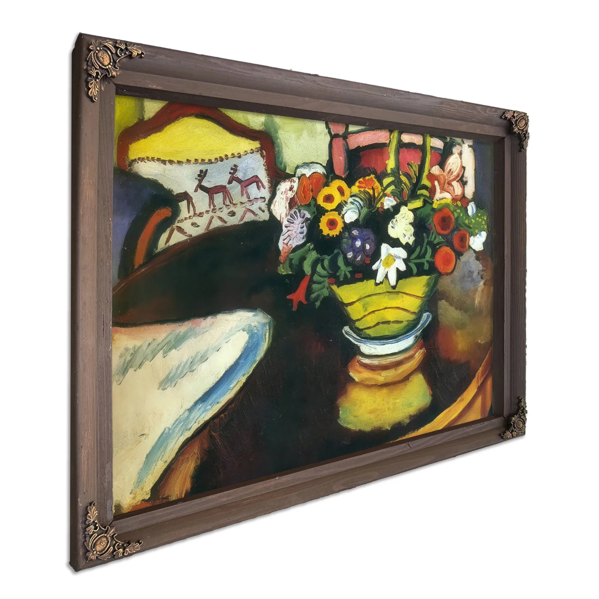Still Life With Stag Cushion And Flowers By August Macke Fine Art Print