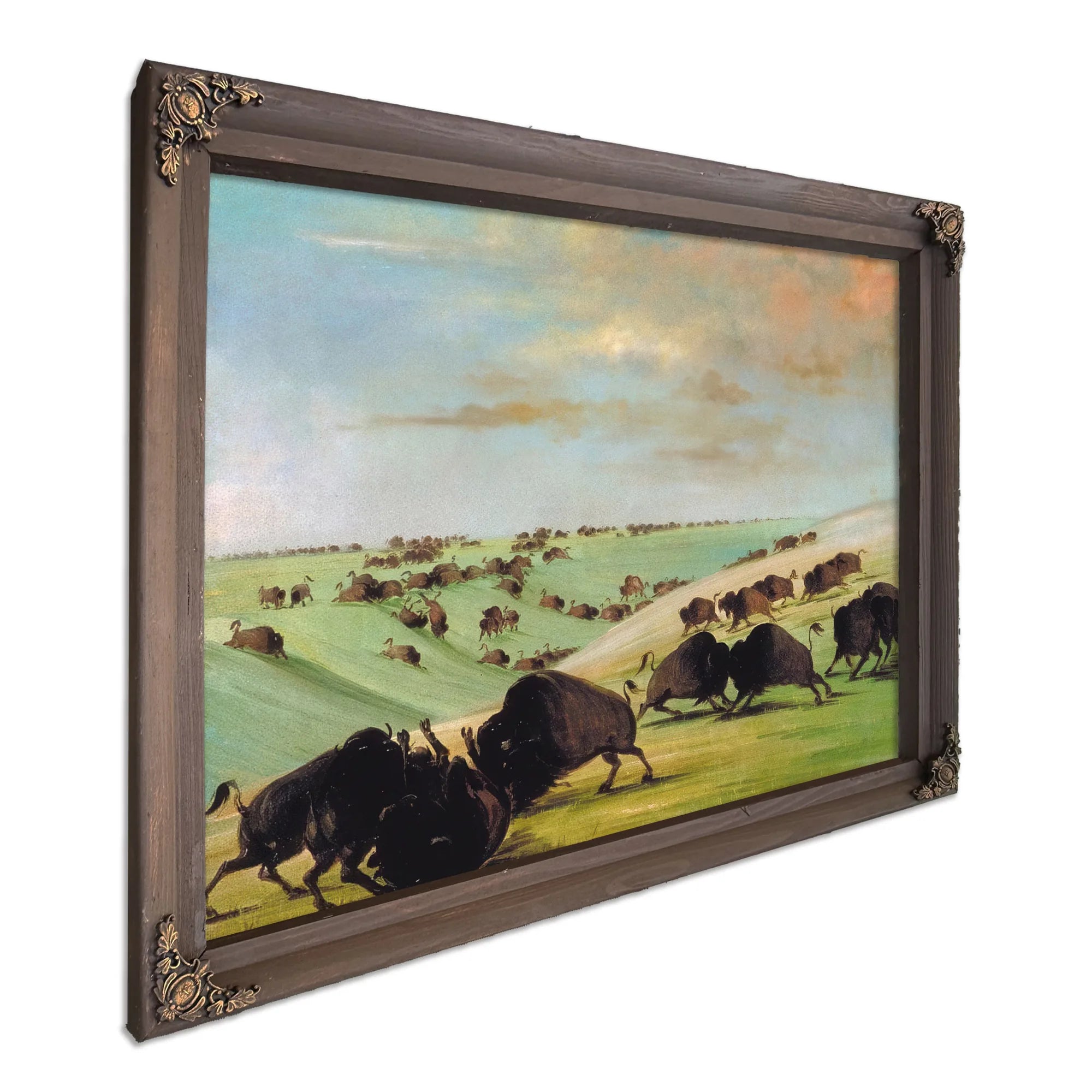 Buffalo Bulls Fighting In Running Season, Upper Missouri By George Catlin Fine Art Print