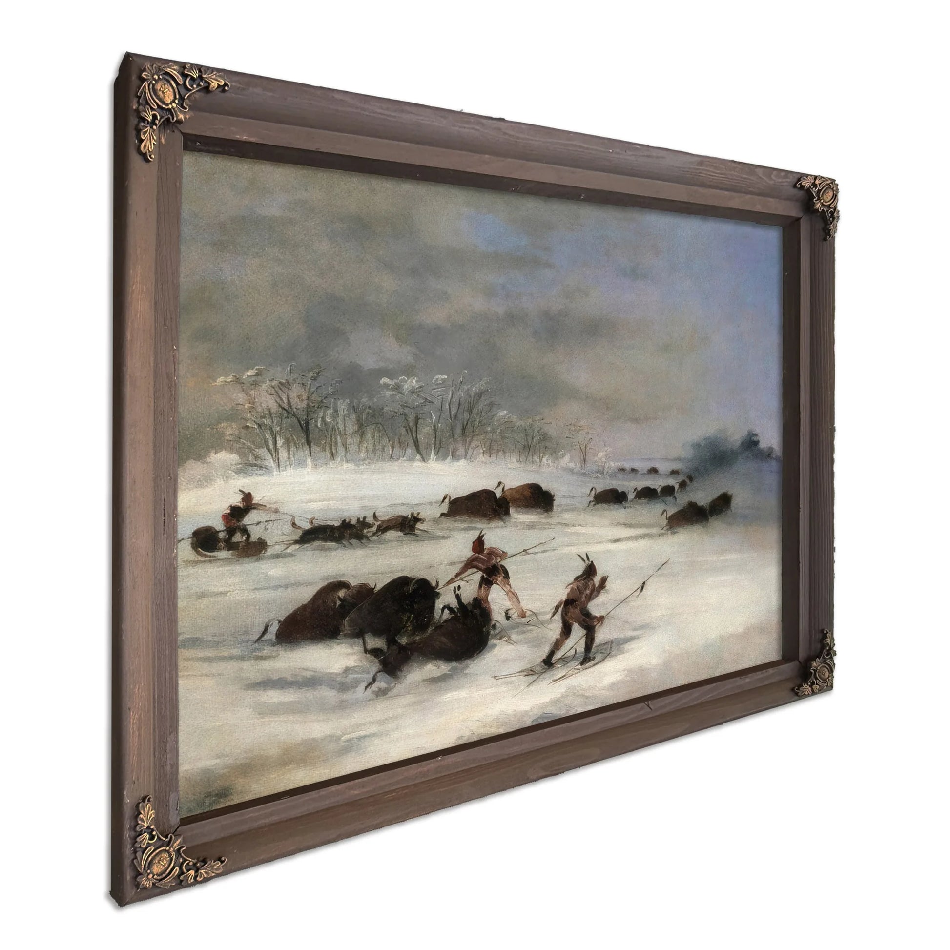 Sioux Indians On Snowshoes Lancing Buffalo By George Catlin Fine Art Print