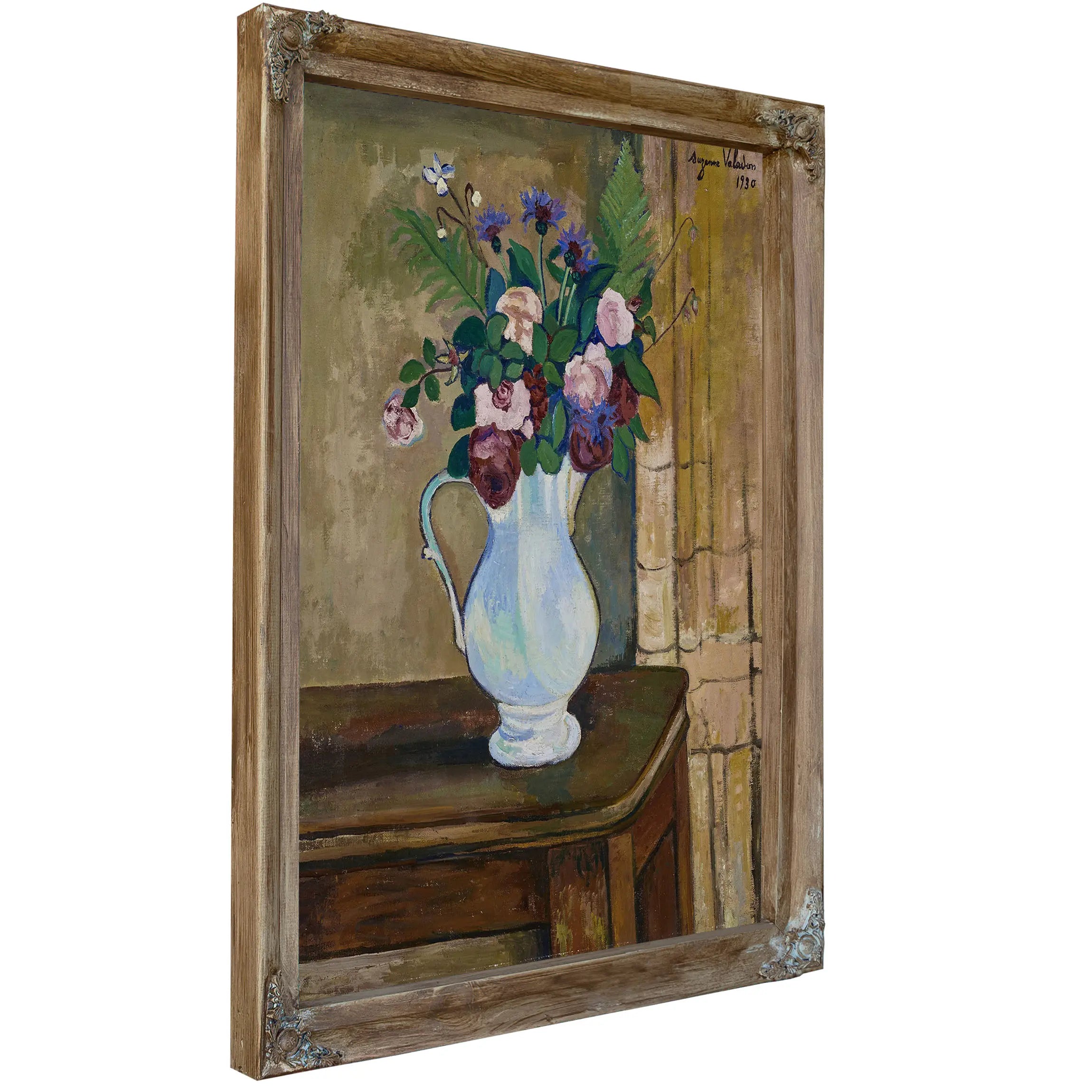 Bouquet De Roses Bleuets Et Fougeres by Suzanne Valadon