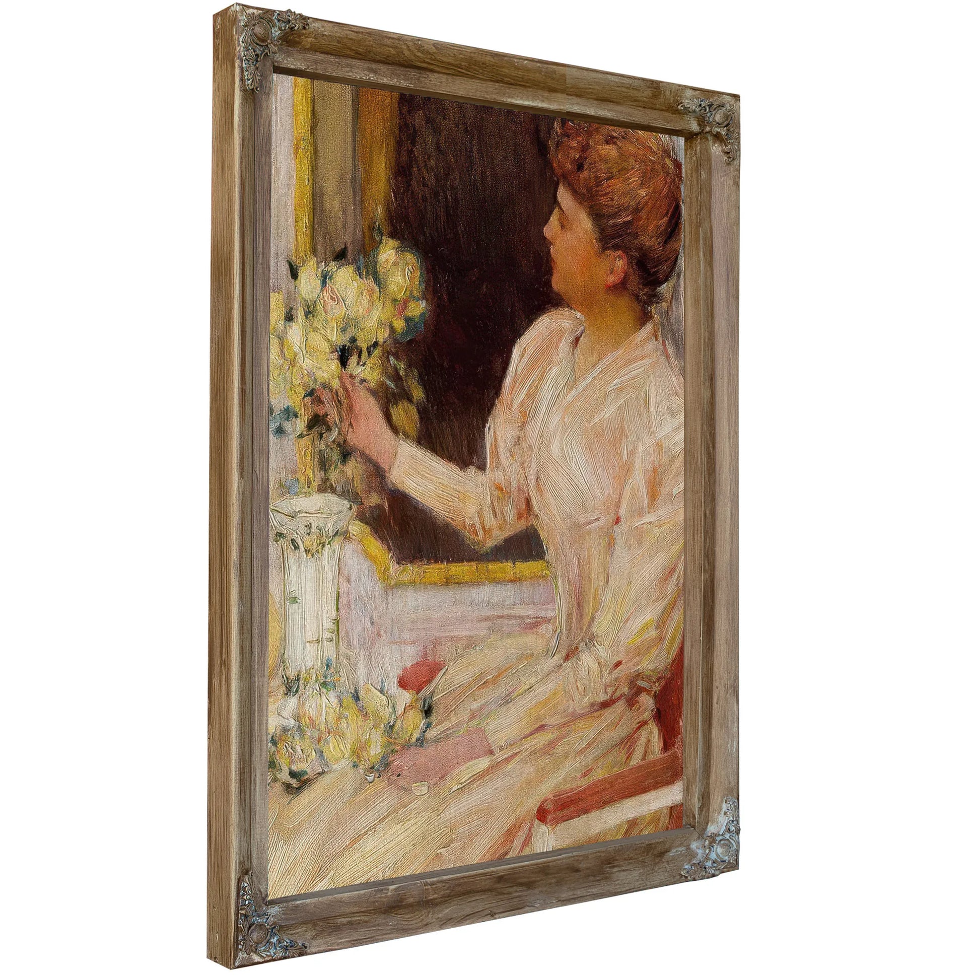 The Lady With Yellow Roses By Childe Hassam Fine Art Print