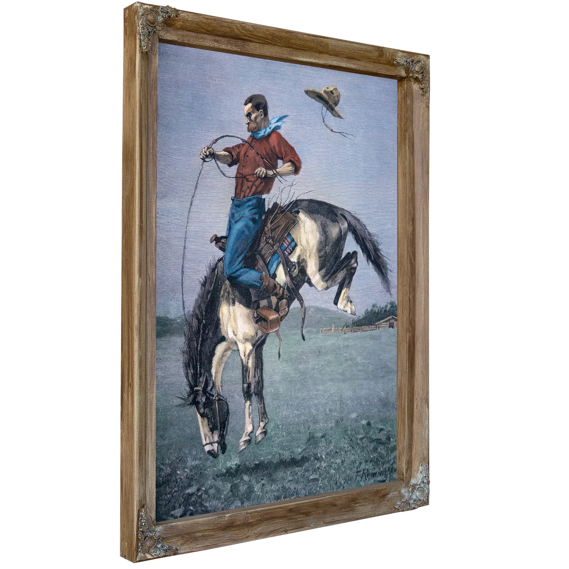 Broncobuster Coloured Engraving by Frederic Remington