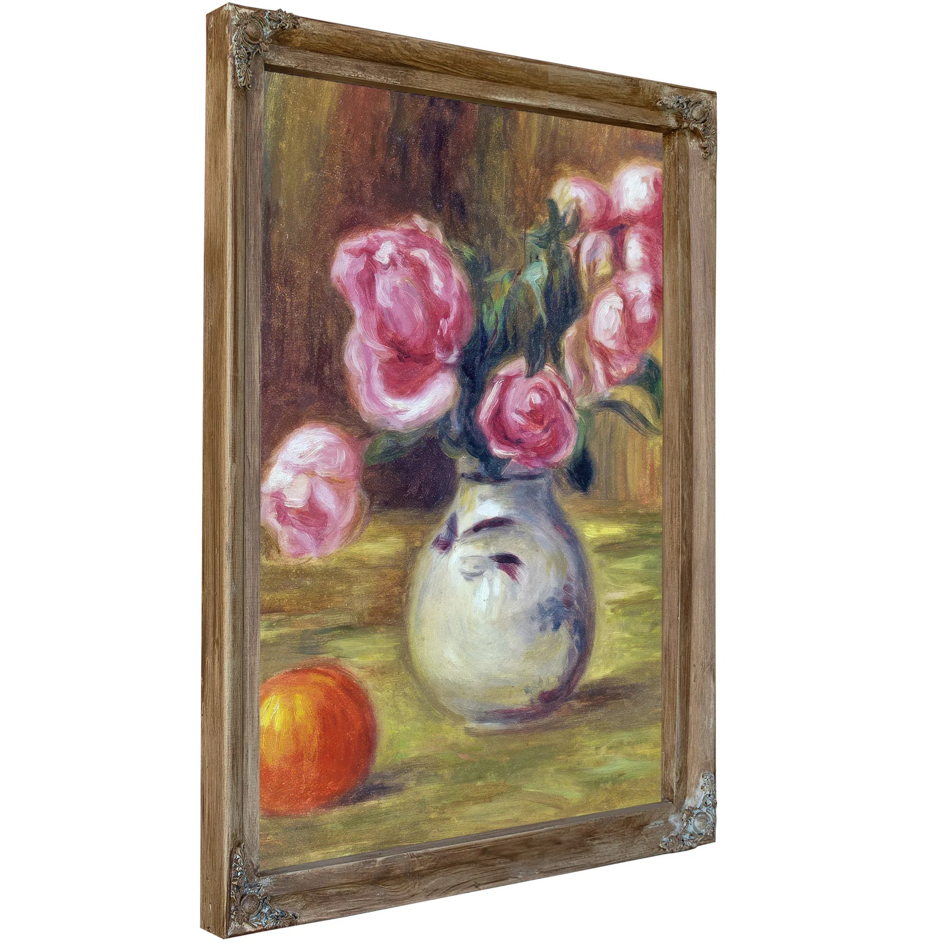 Vase De Roses Et Orange By Pierre Auguste Renoir Fine Art Print