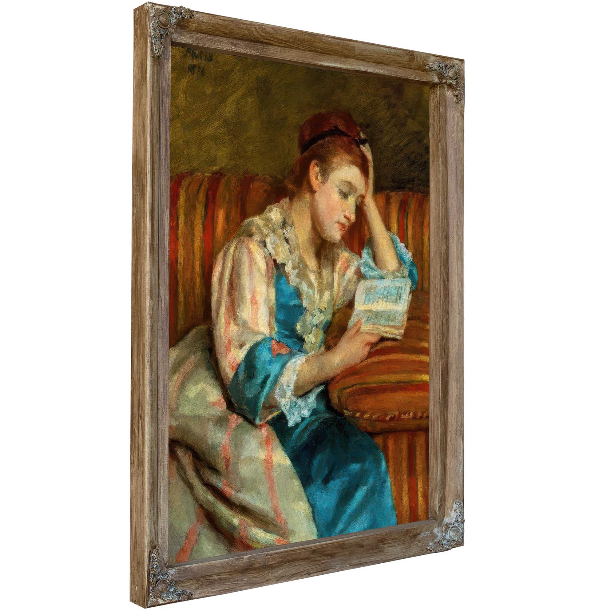 Mrs Duffee Seated On A Striped Sofa Reading By Mary Cassatt Fine Art Print