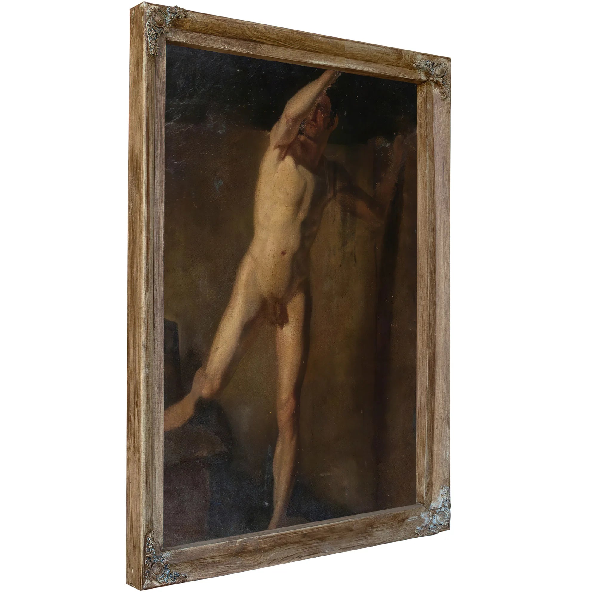 Standing Male Nude, Raised Right Arm, Right Foot Resting On Blocks By William Etty Fine Art Print