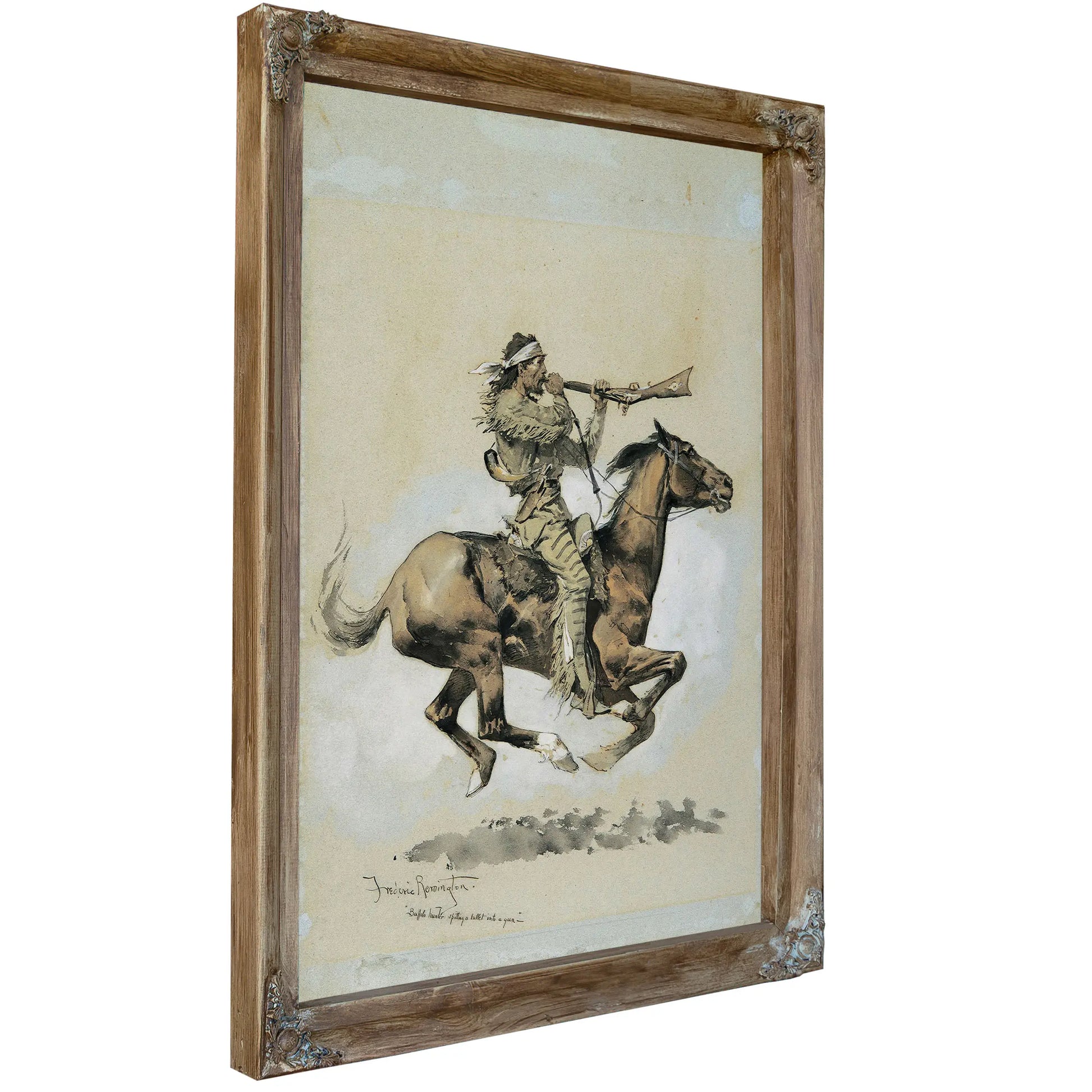 Buffalo Hunter Spitting A Bullet Into A Gun by Frederic Remington