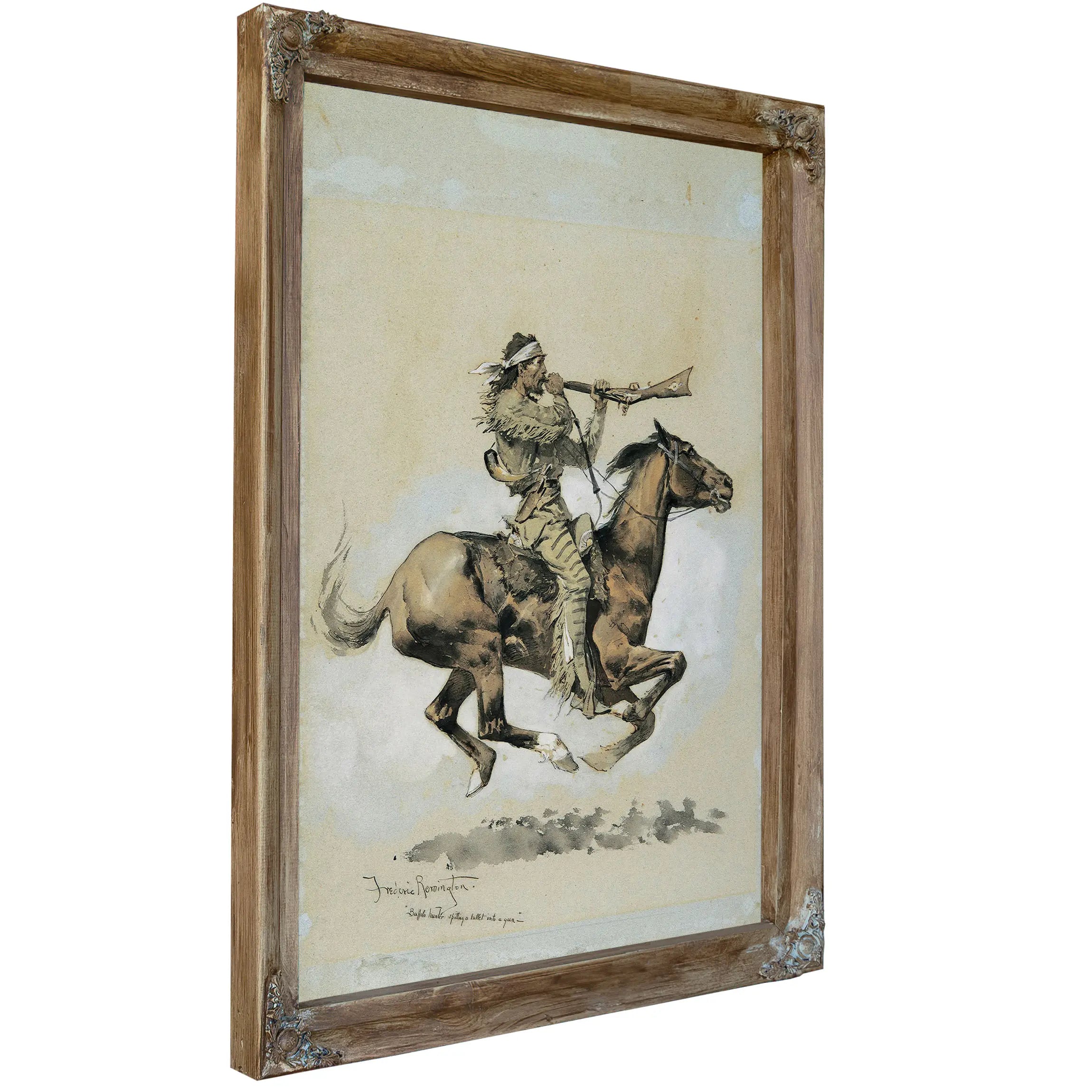 Buffalo Hunter Spitting A Bullet Into A Gun by Frederic Remington