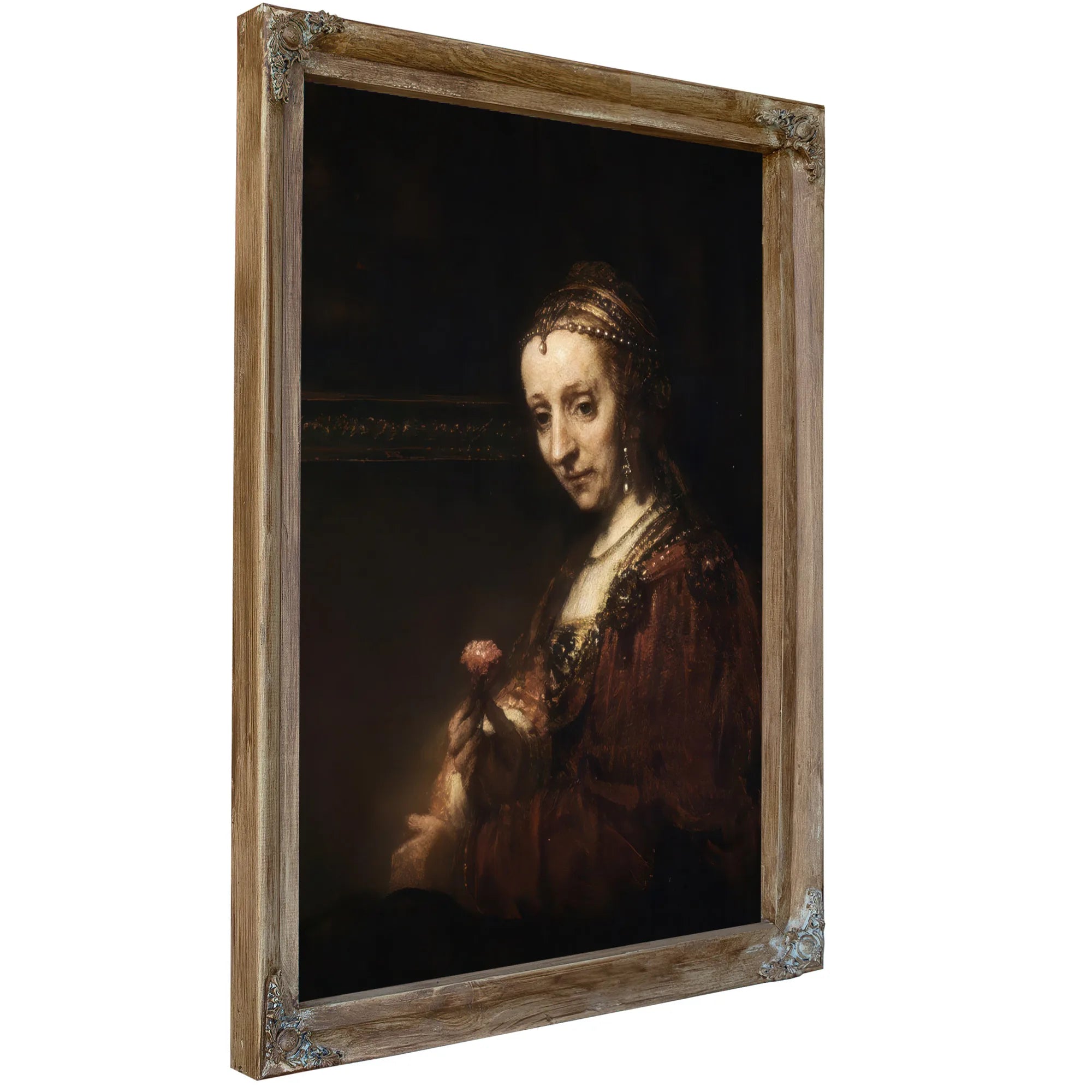 Lady With A Pink By Rembrandt Fine Art Print