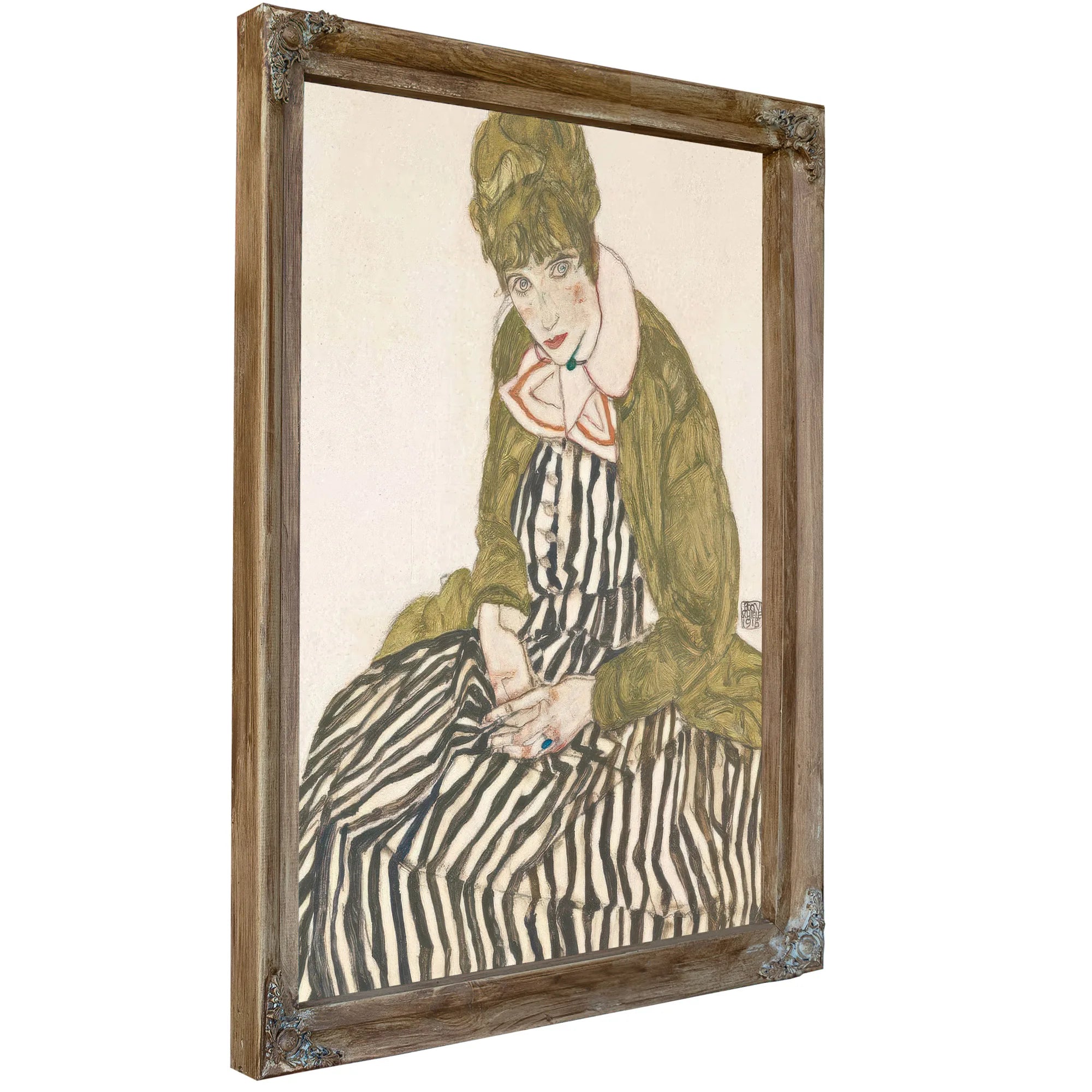 Portrait Of Edith Schiele With Striped Dress 1915 Gouache Pencil By Egon Schiele Fine Art Print