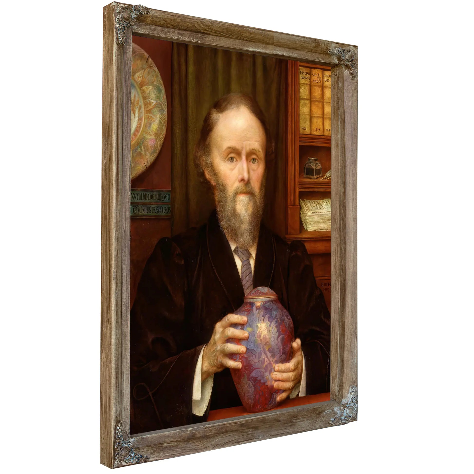 Portrait Of William De Morgan Holding Lustre Vase 1909 by Evelyn De Morgan