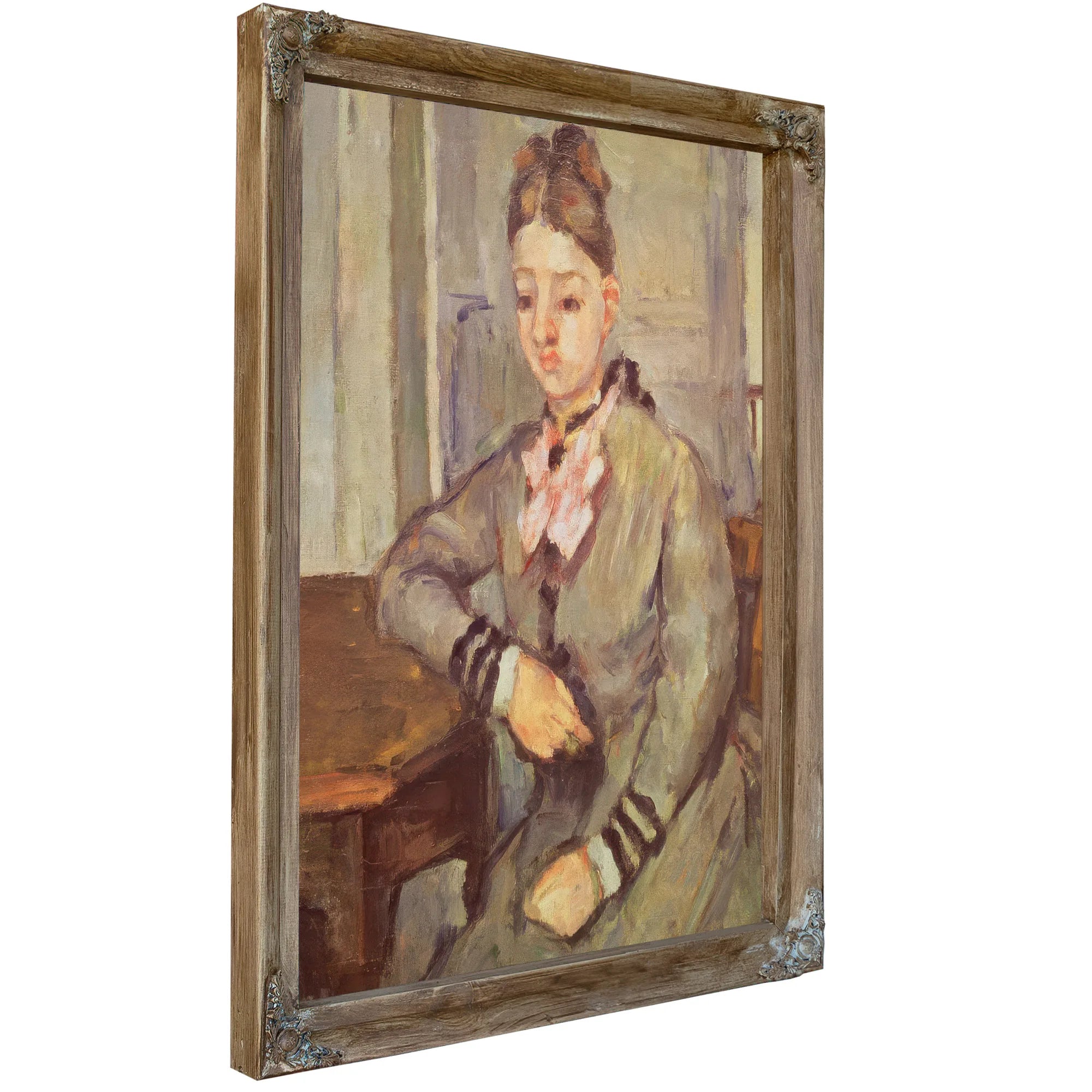 Madame Cezanne Leaning On A Table By Paul Cezanne Fine Art Print