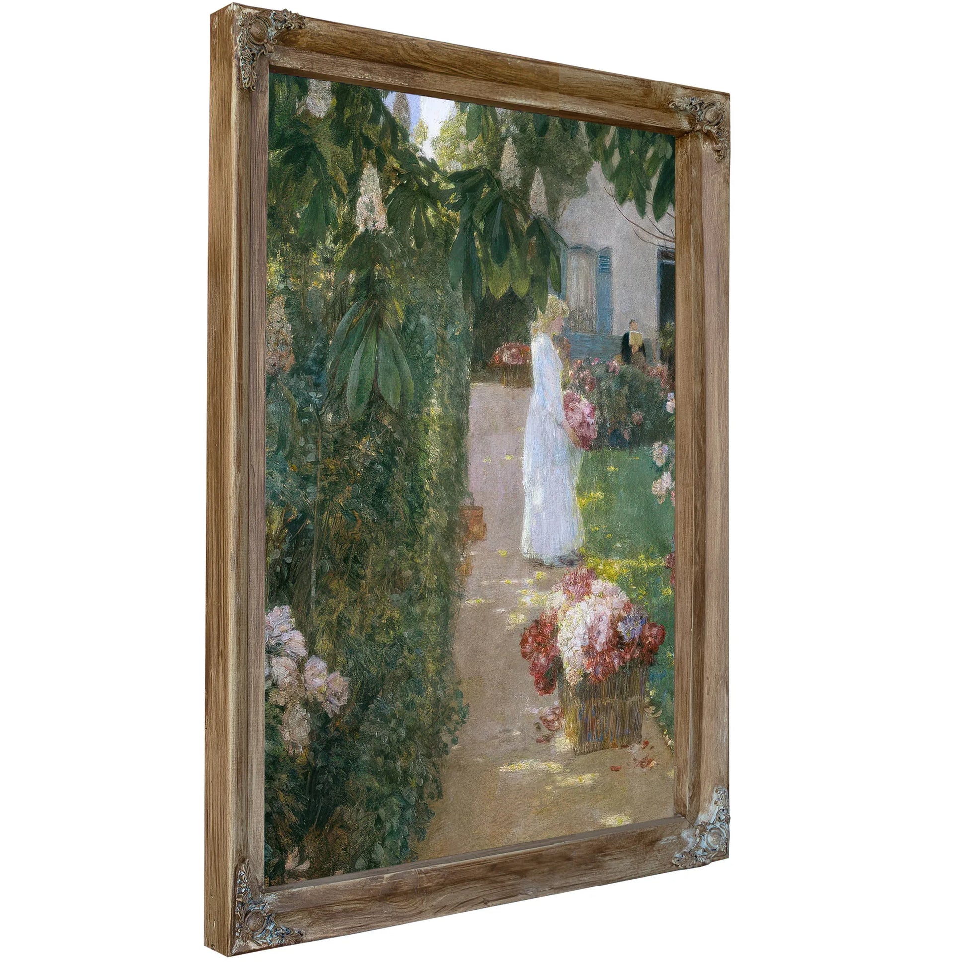 Gathering Flowers In A French Garden By Childe Hassam Fine Art Print