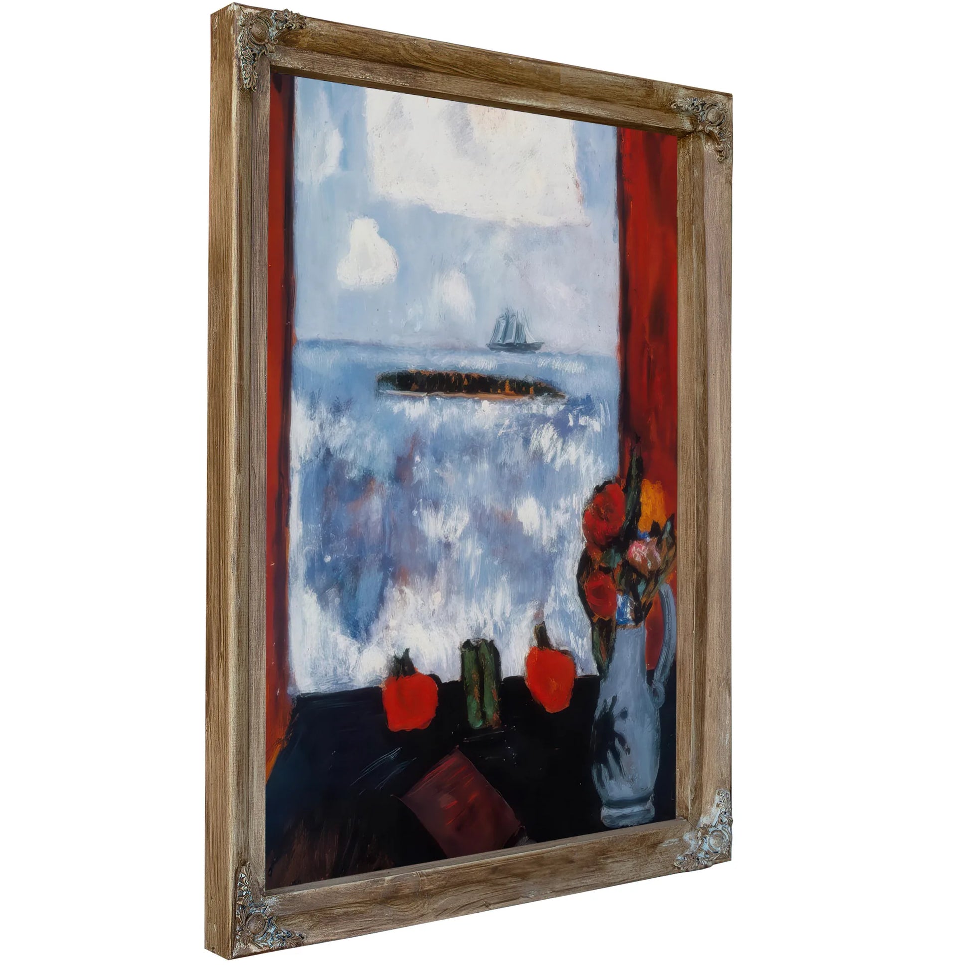 Summer Sea Window Red Curtain By Marsden Hartley Fine Art Print