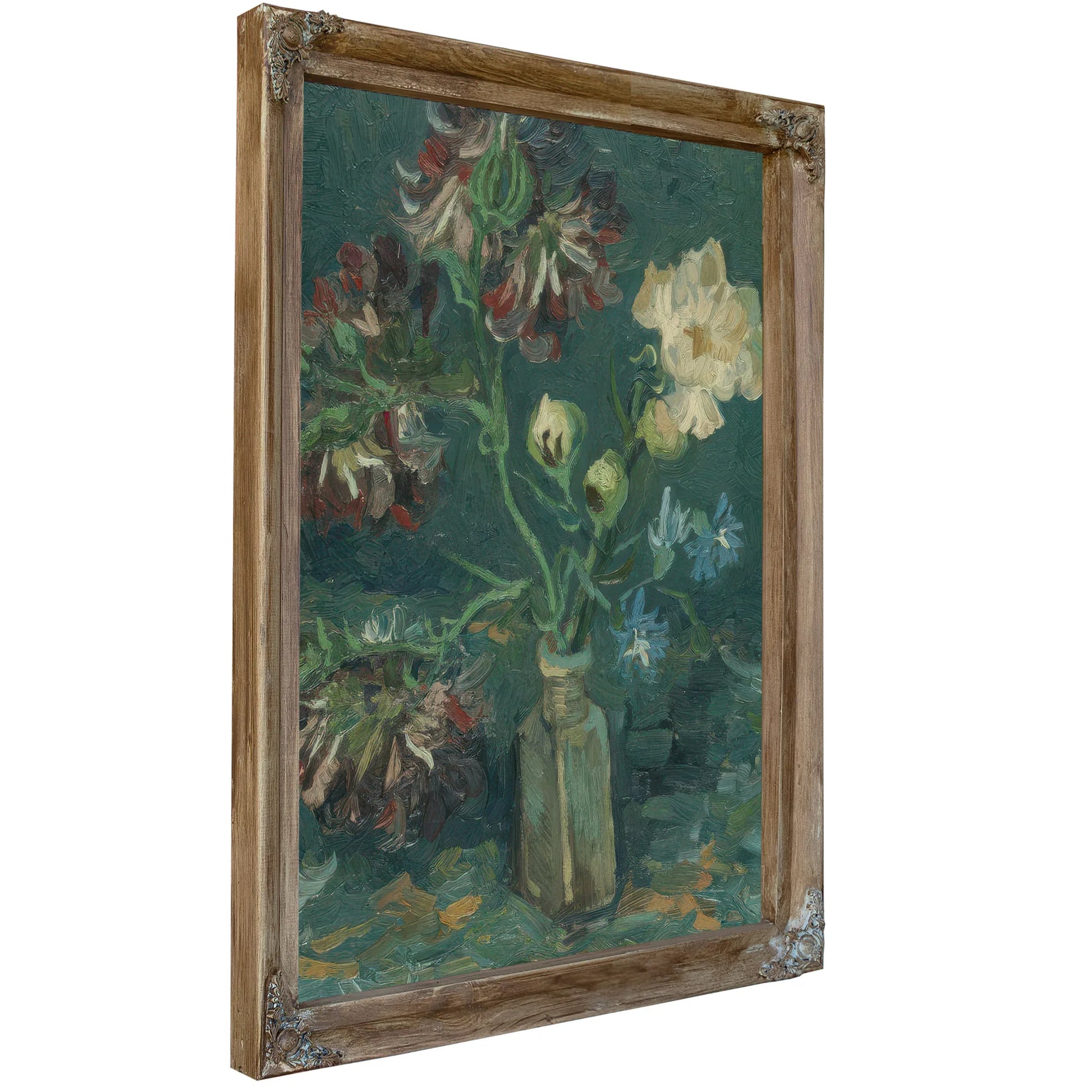 Small Bottle With Peonies And Blue Delphiniums By Vincent Van Gogh Fine Art Print