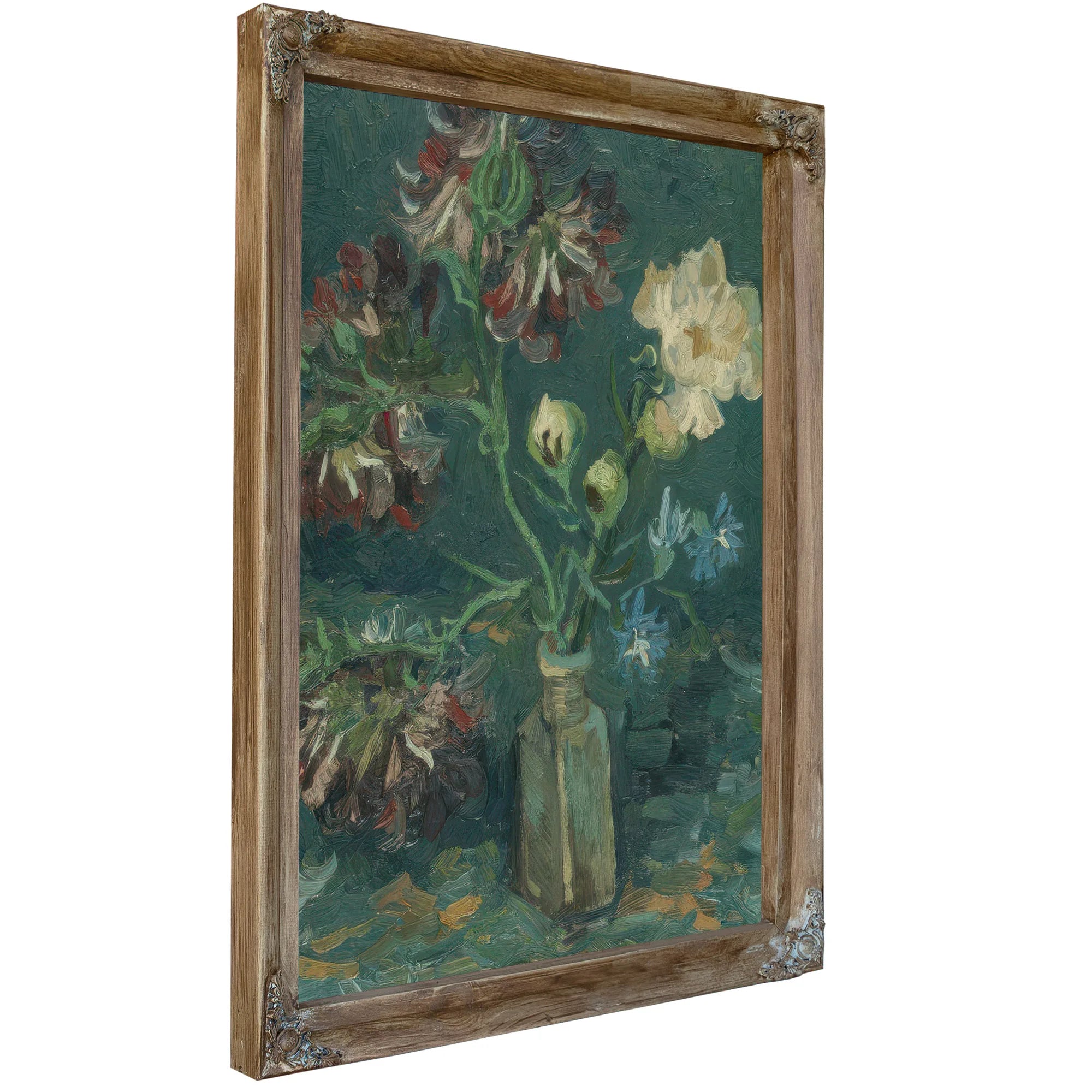Small Bottle With Peonies And Blue Delphiniums By Vincent Van Gogh Fine Art Print