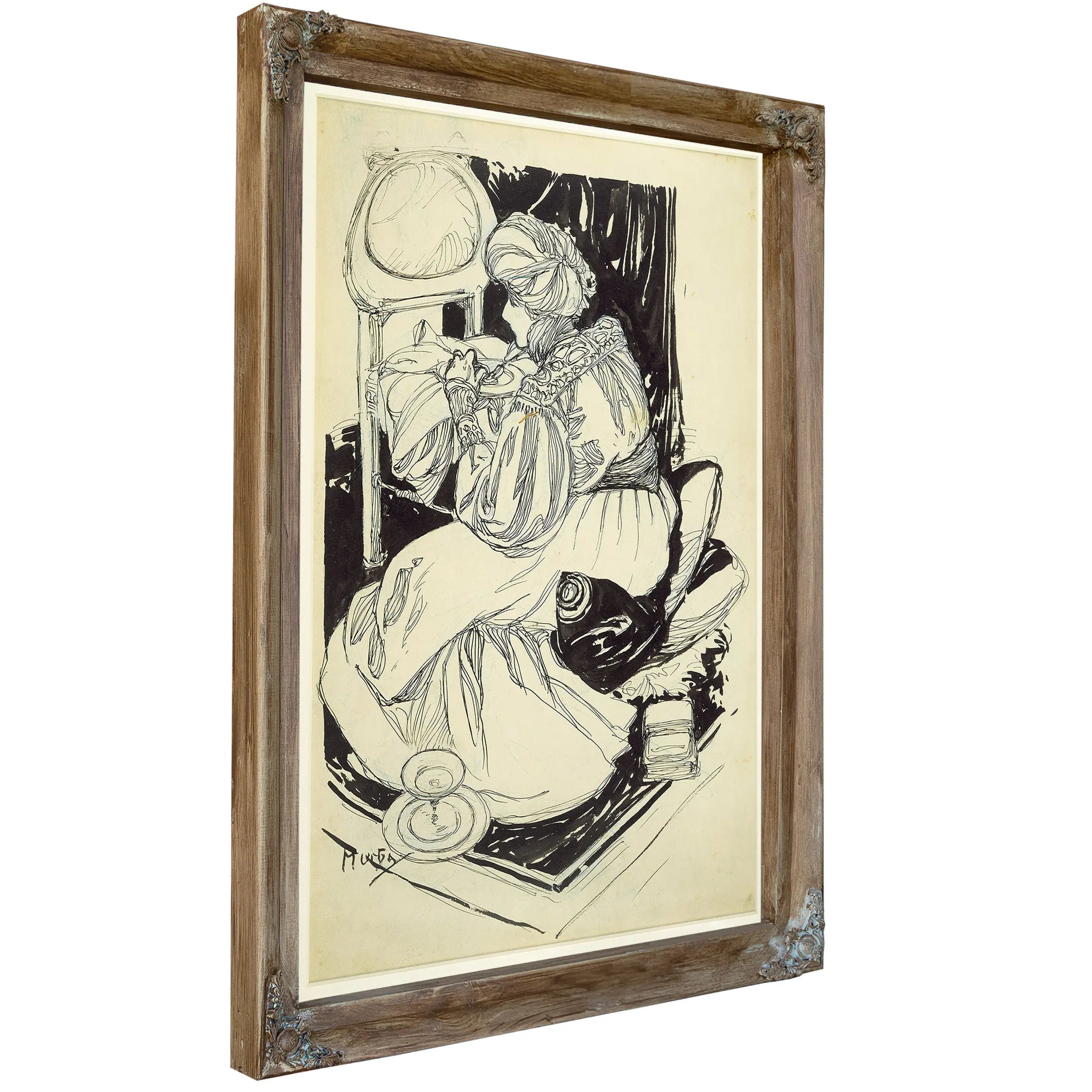 Sarah Bernhardt Dining Off A Chair by Alphonse Mucha