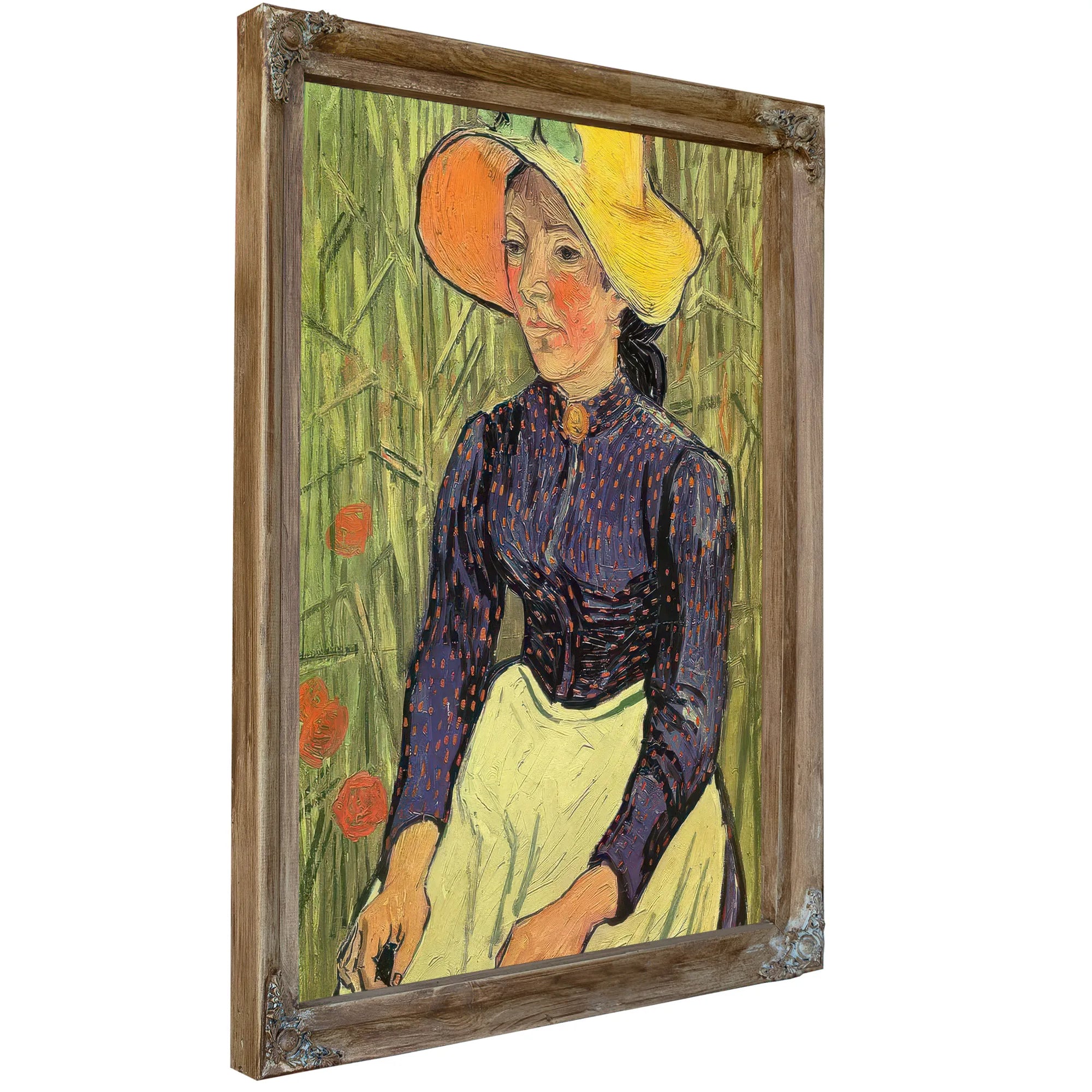 Young Peasant Woman With Straw Hat Sitting In The Wheat By Vincent Van Gogh Fine Art Print