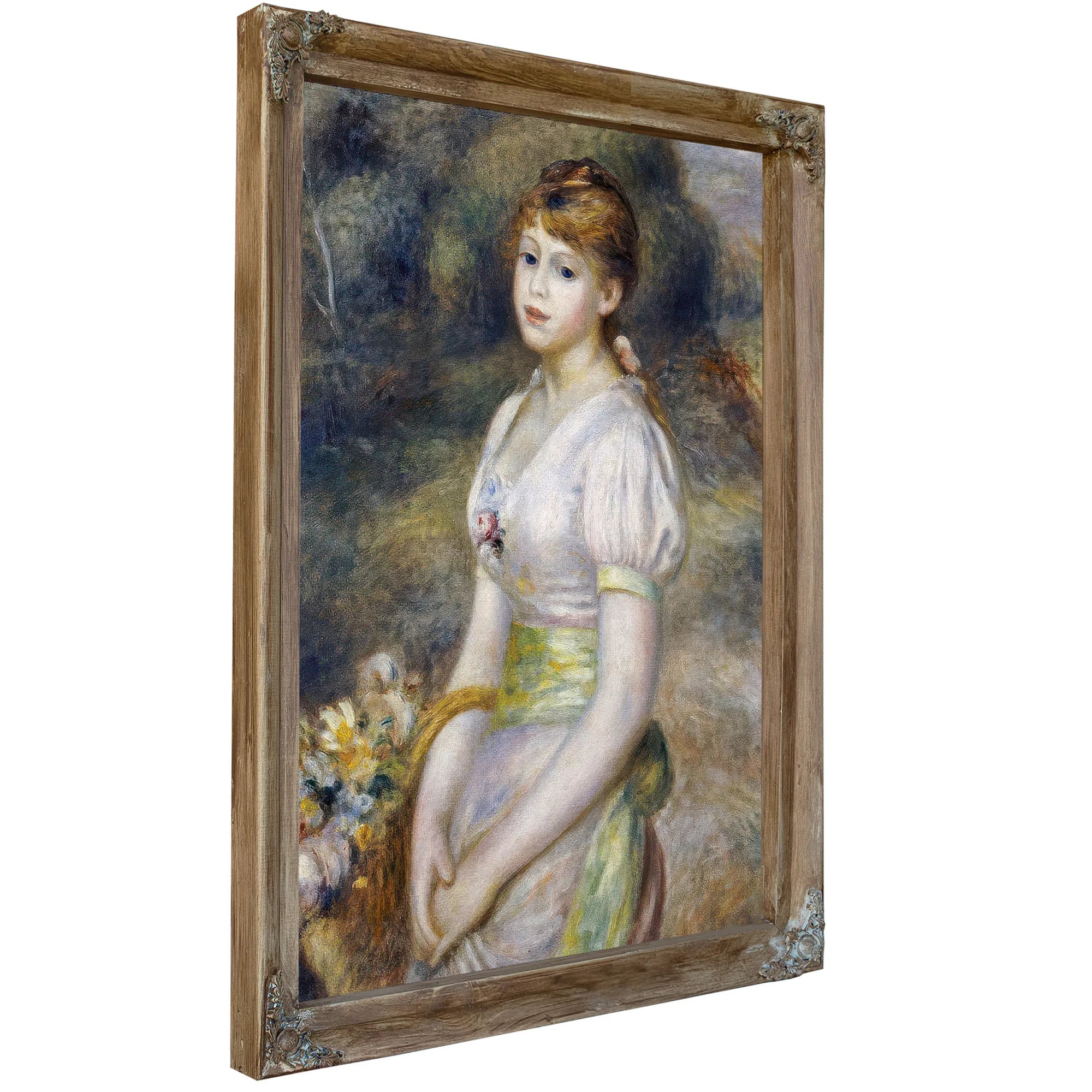 Young Girl With A Basket Of Flowers By Pierre Auguste Renoir Fine Art Print