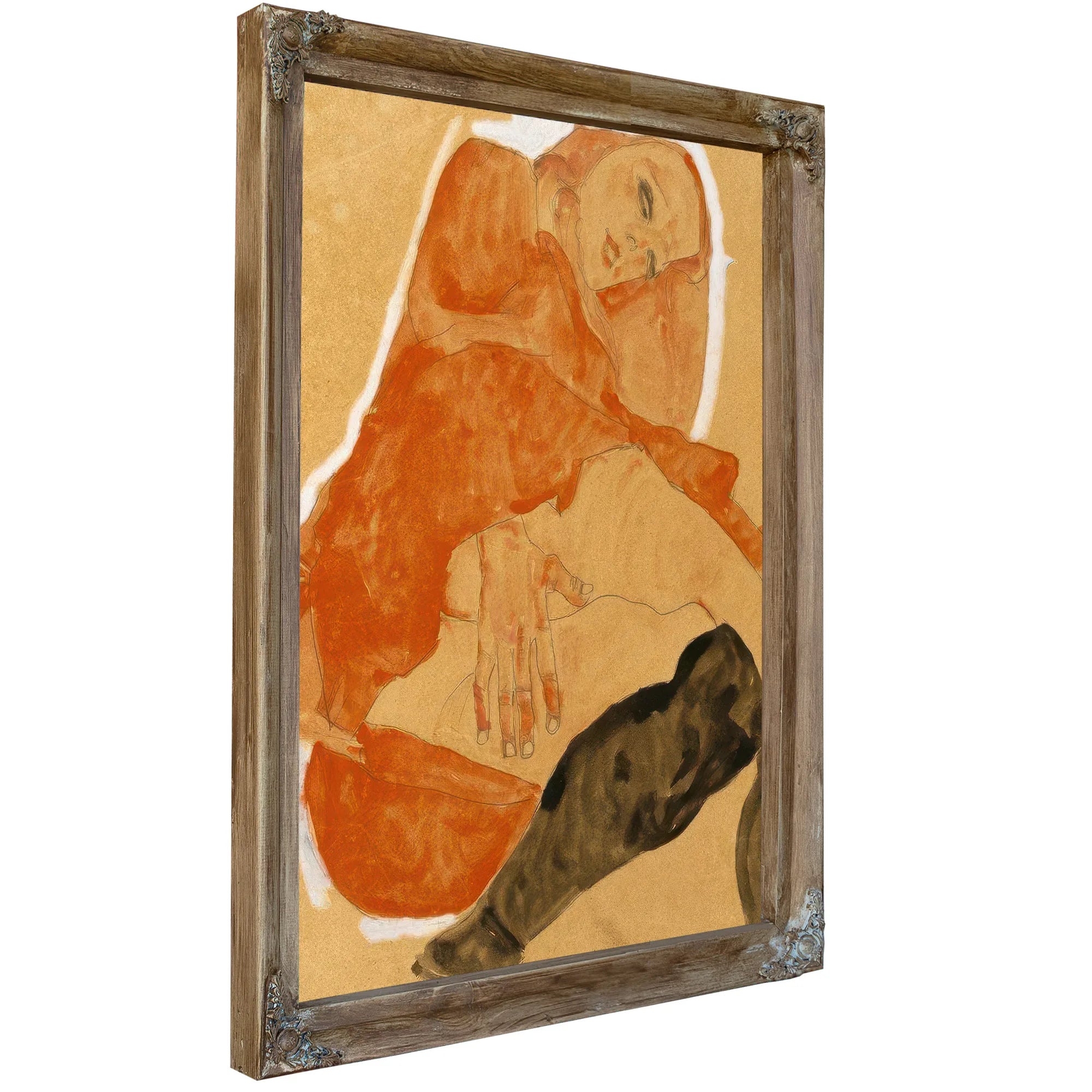Girl In Red Robe And Black Stockings By Egon Schiele Fine Art Print