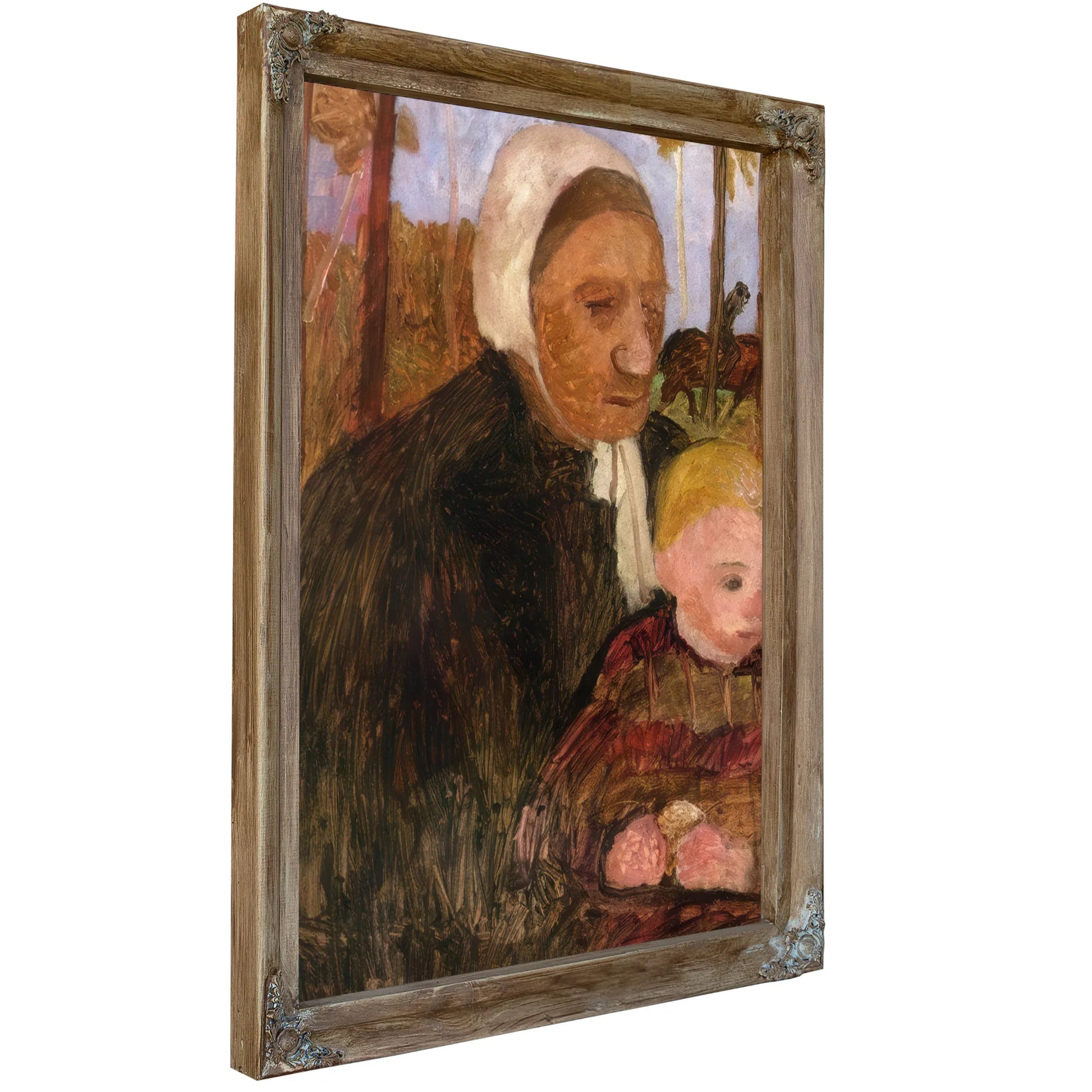 Farmwoman With Child, Rider In The Background By Paula Modersohn Becker Fine Art Print