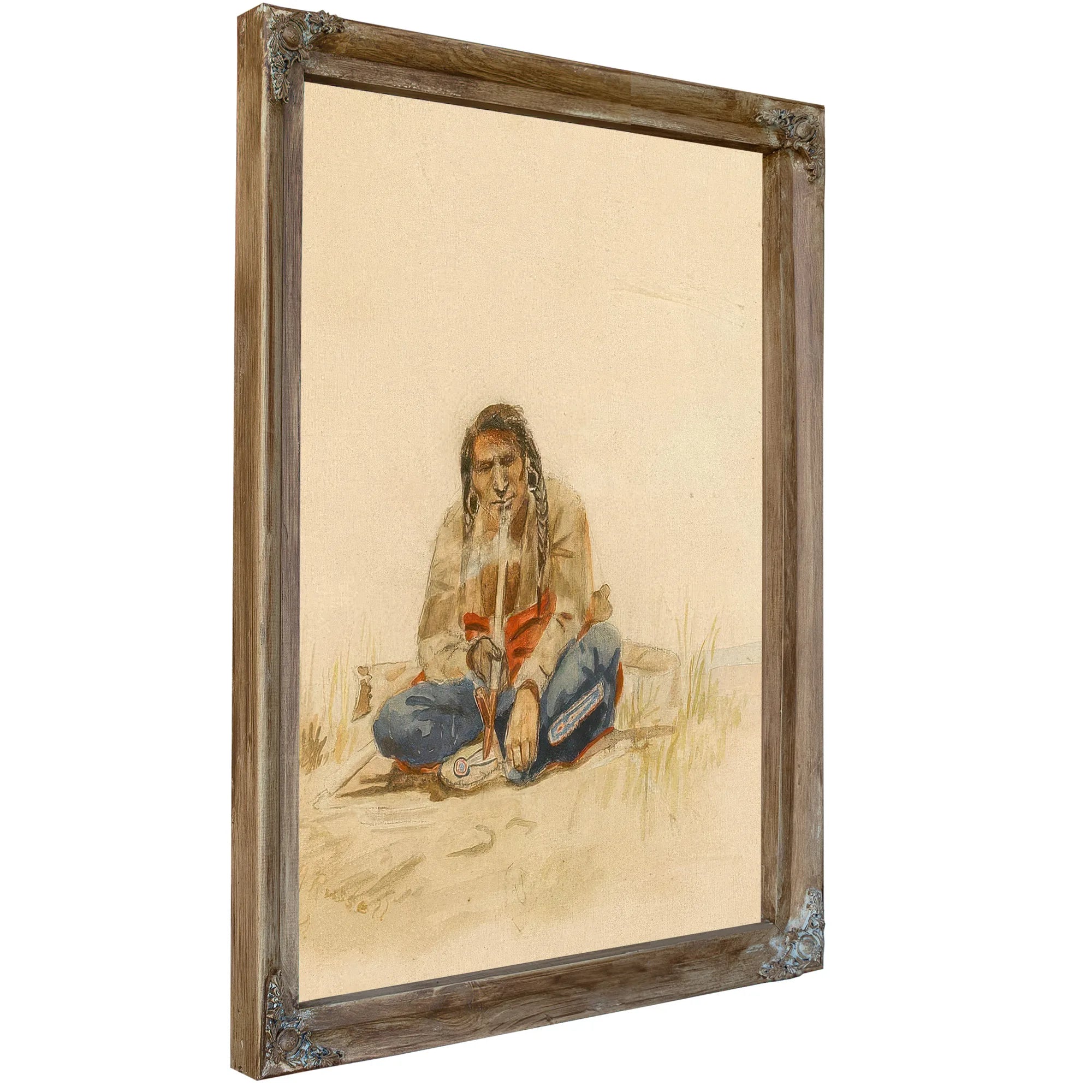 Indian Smoking Peace Pipe By Charles Marion Russell Fine Art Print