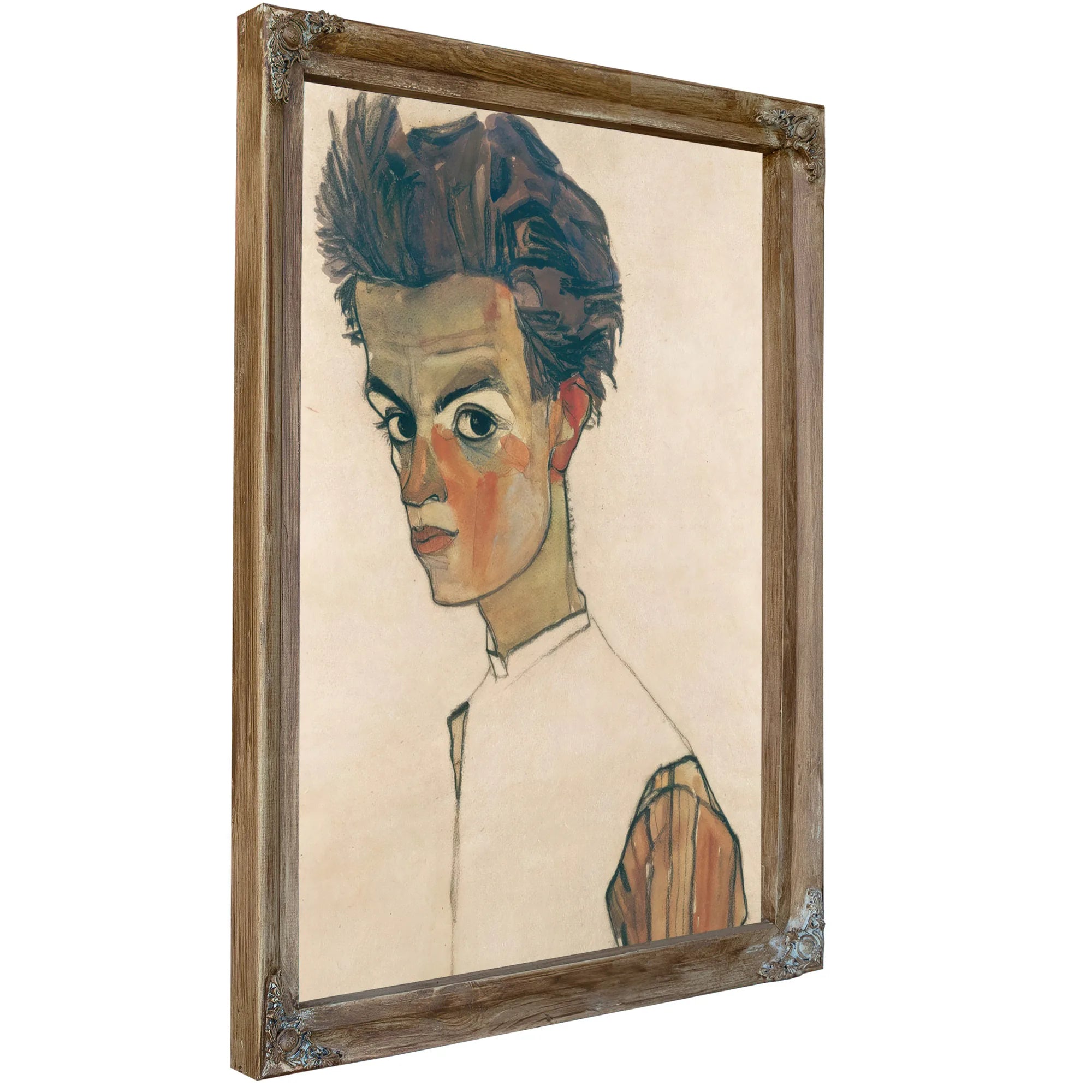 Self Portrait With Striped Shirt by Egon Schiele Fine Art Print