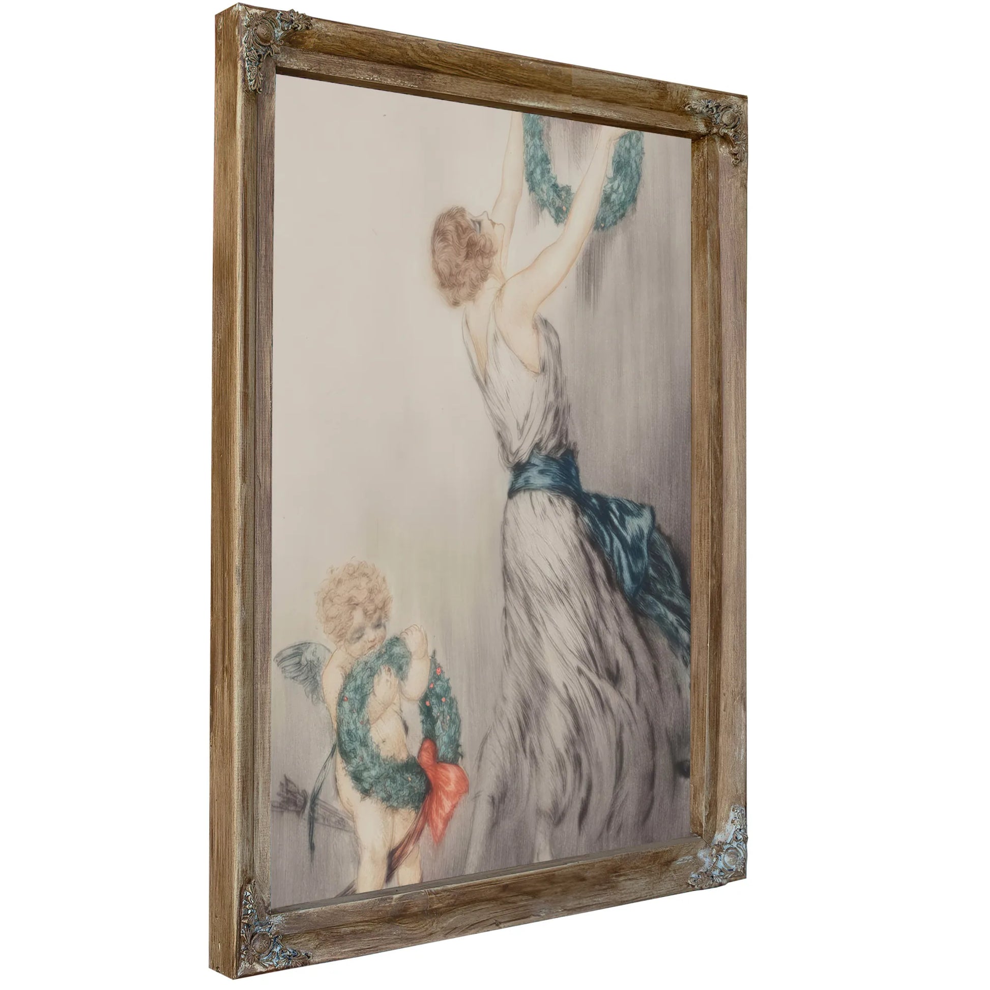 Christmas Wreath C. 1922 By Louis Icart Fine Art Print