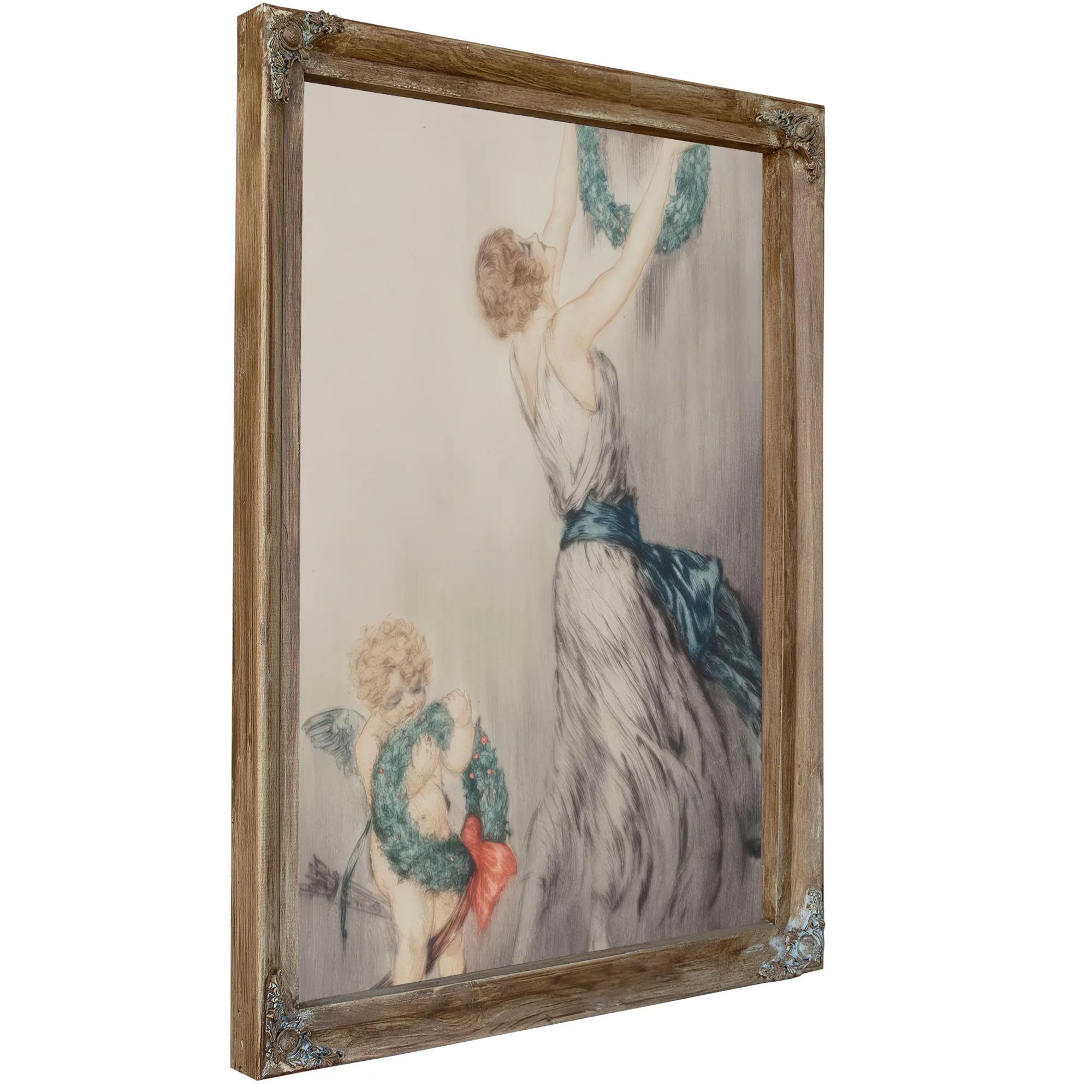 Christmas Wreath C. 1922 By Louis Icart Fine Art Print