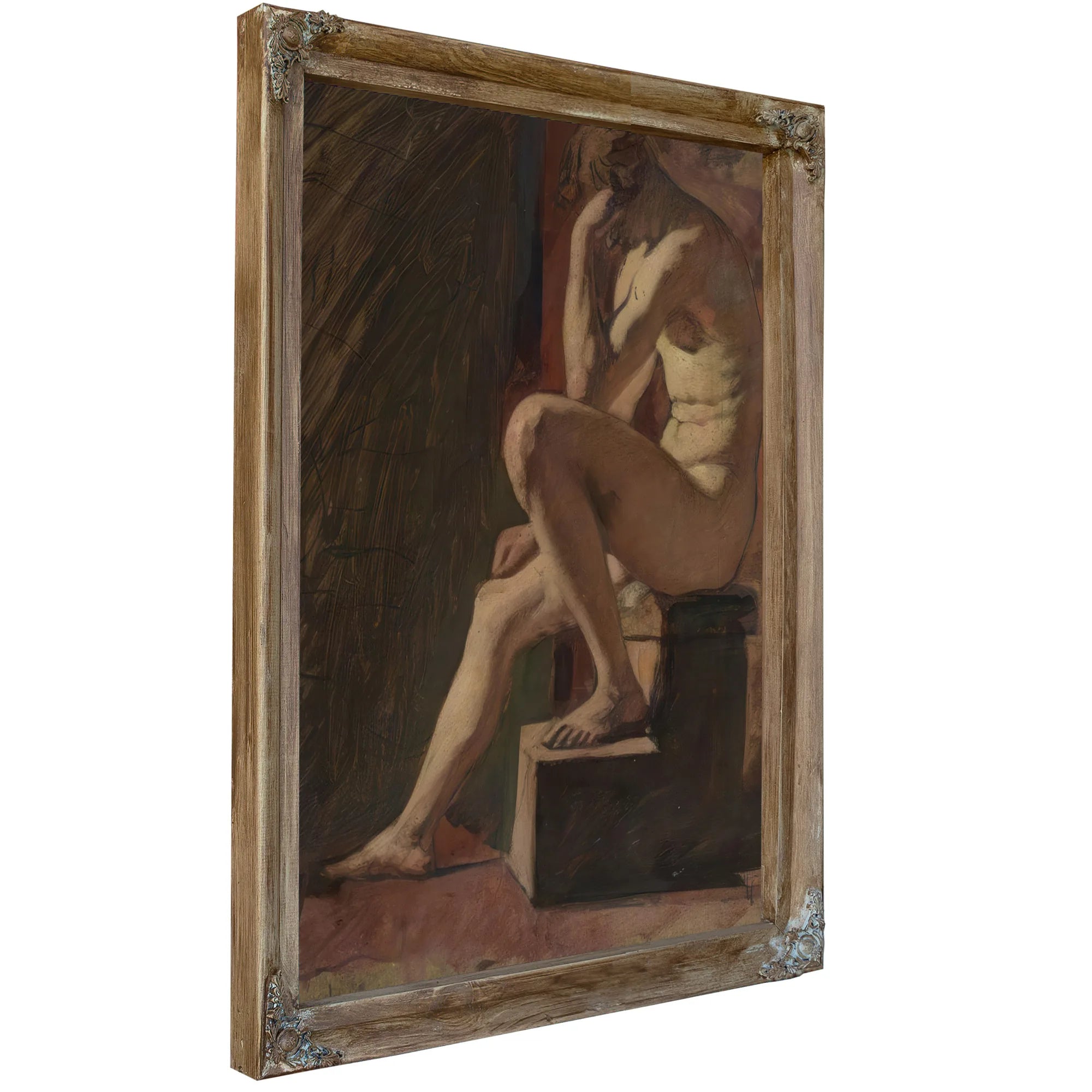 Seated Male Nude, Head Resting Against Hand, Left Foot Resting On Block By William Etty Fine Art Print