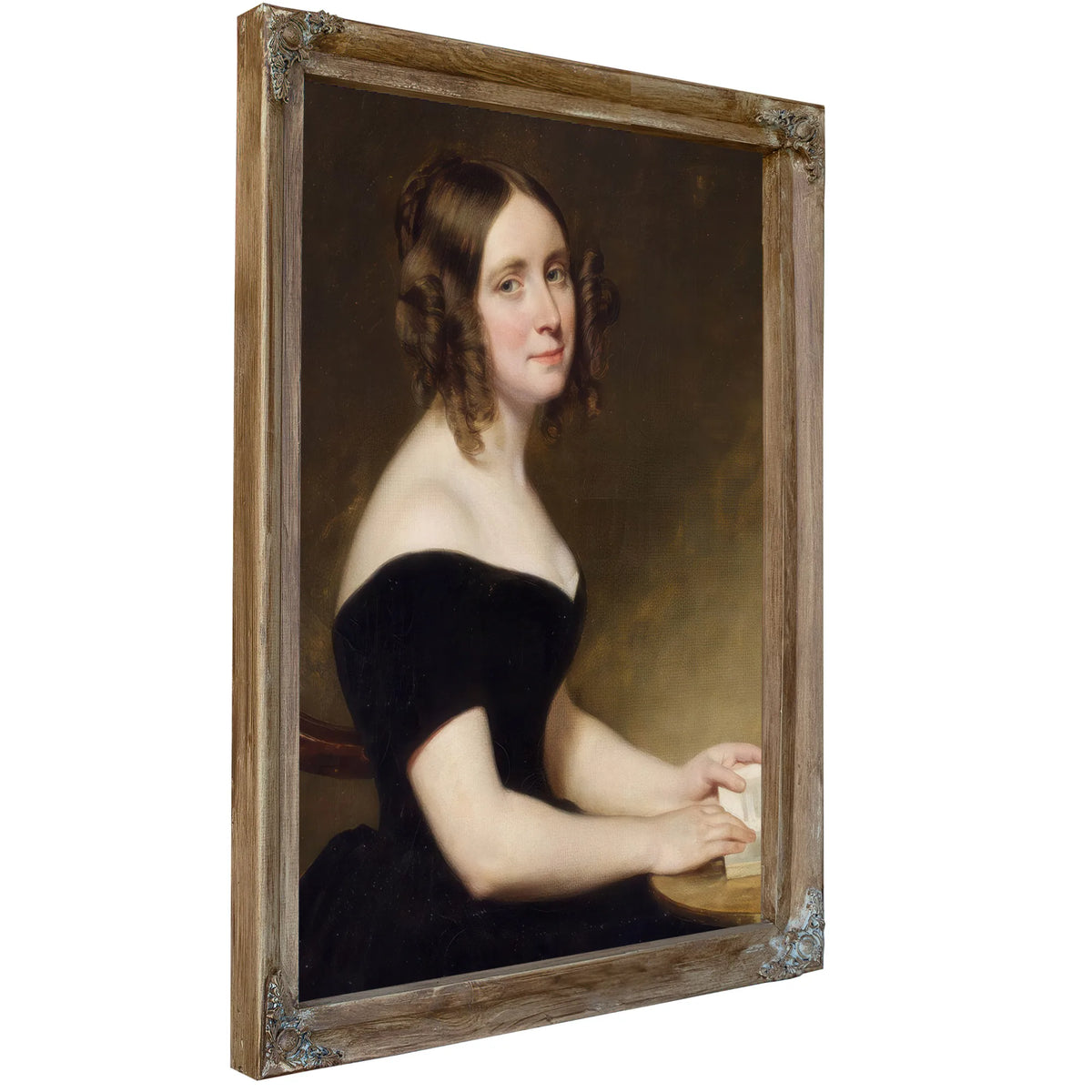 Portrait Of A Lady In A Black Gown By George Peter Alexander Healy Fine Art Print