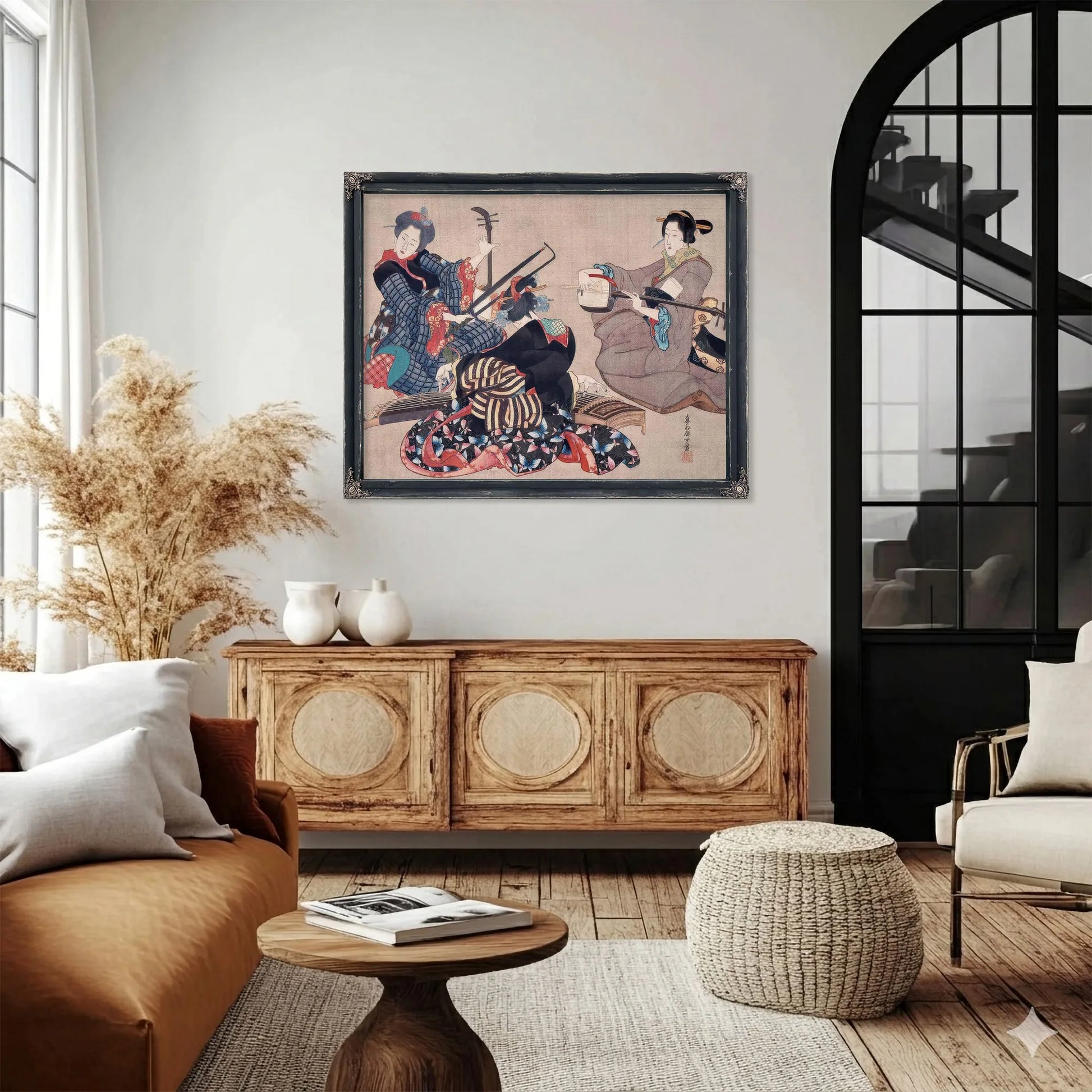 Katsushika Oi Three Women Playing Musical Instruments Upload Tmp By Katsushika Oi Fine Art Print