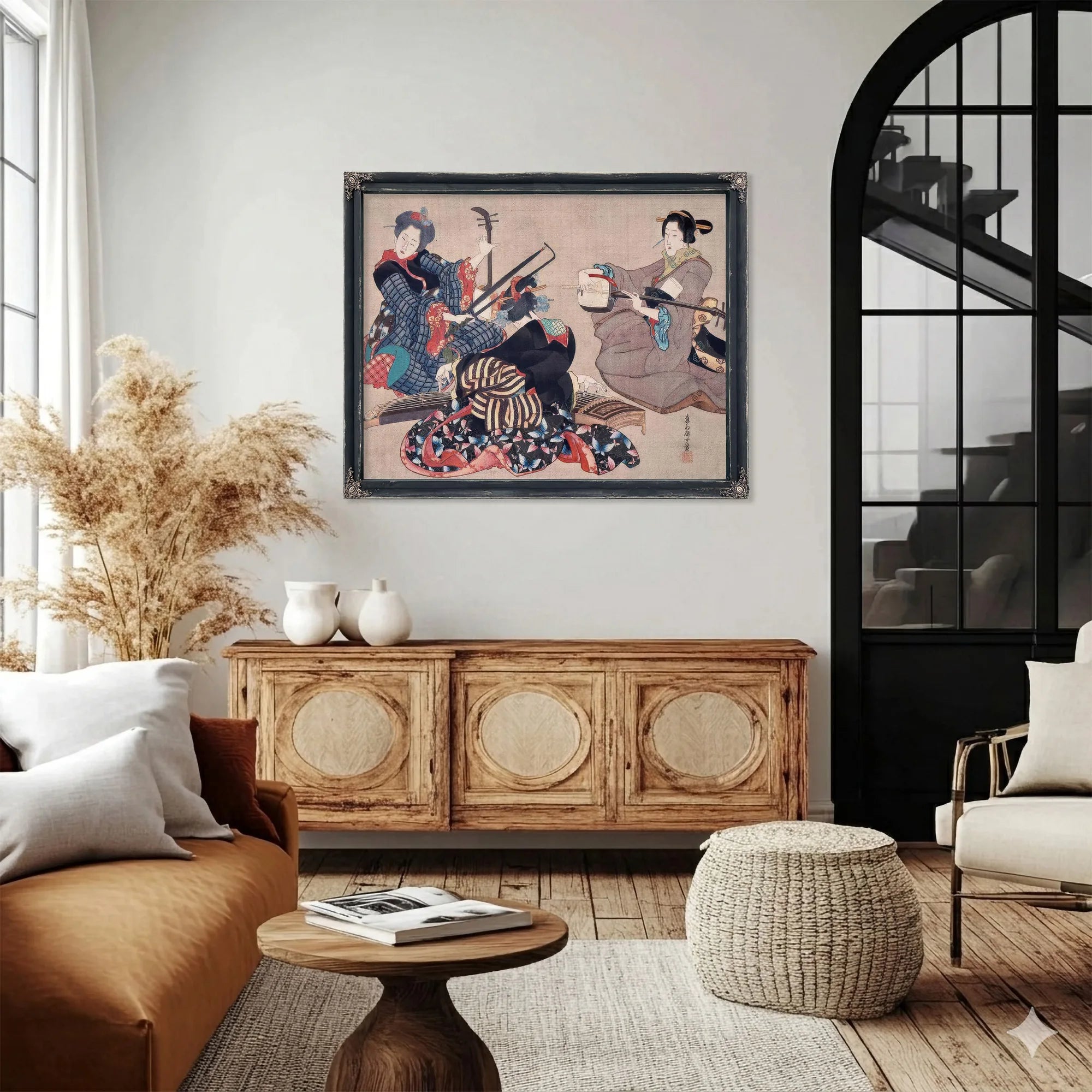 Katsushika Oi Three Women Playing Musical Instruments Upload Tmp By Katsushika Oi Fine Art Print
