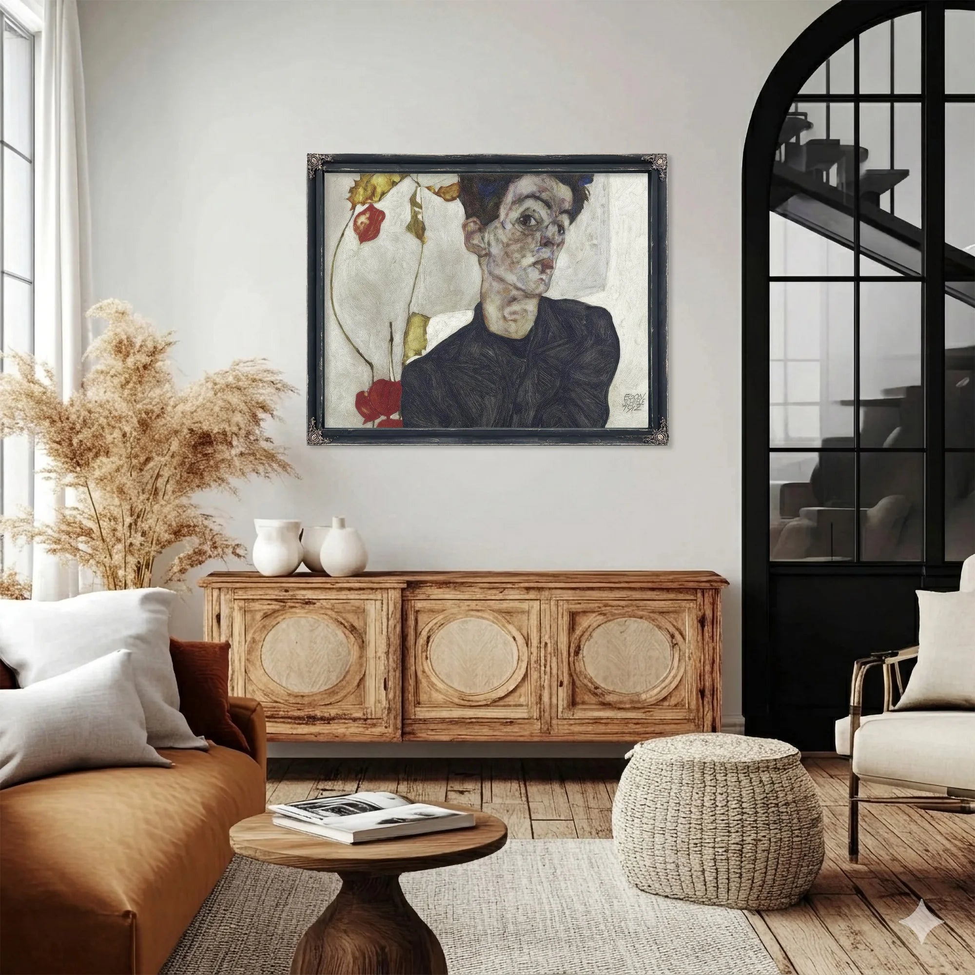 Self Portrait With Chinese Lantern Plant By Egon Schiele Fine Art Print
