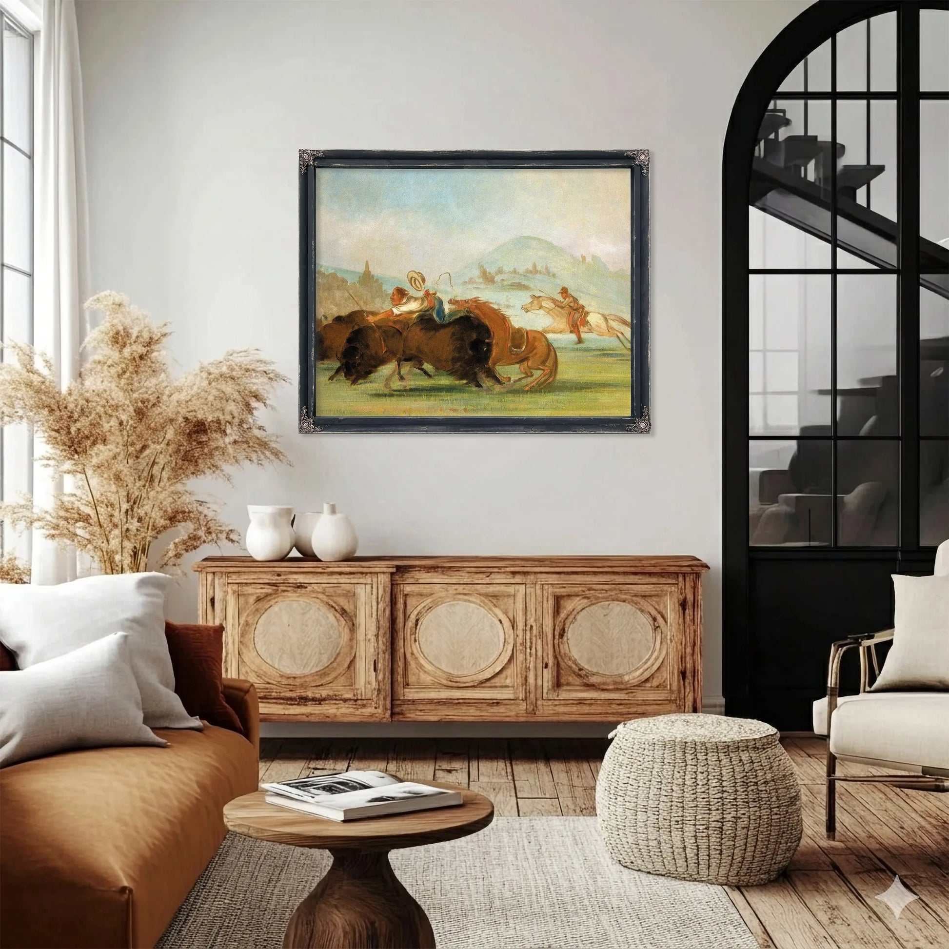 Batiste And I Running Buffalo, Mouth Of The Yellowstone By George Catlin Fine Art Print