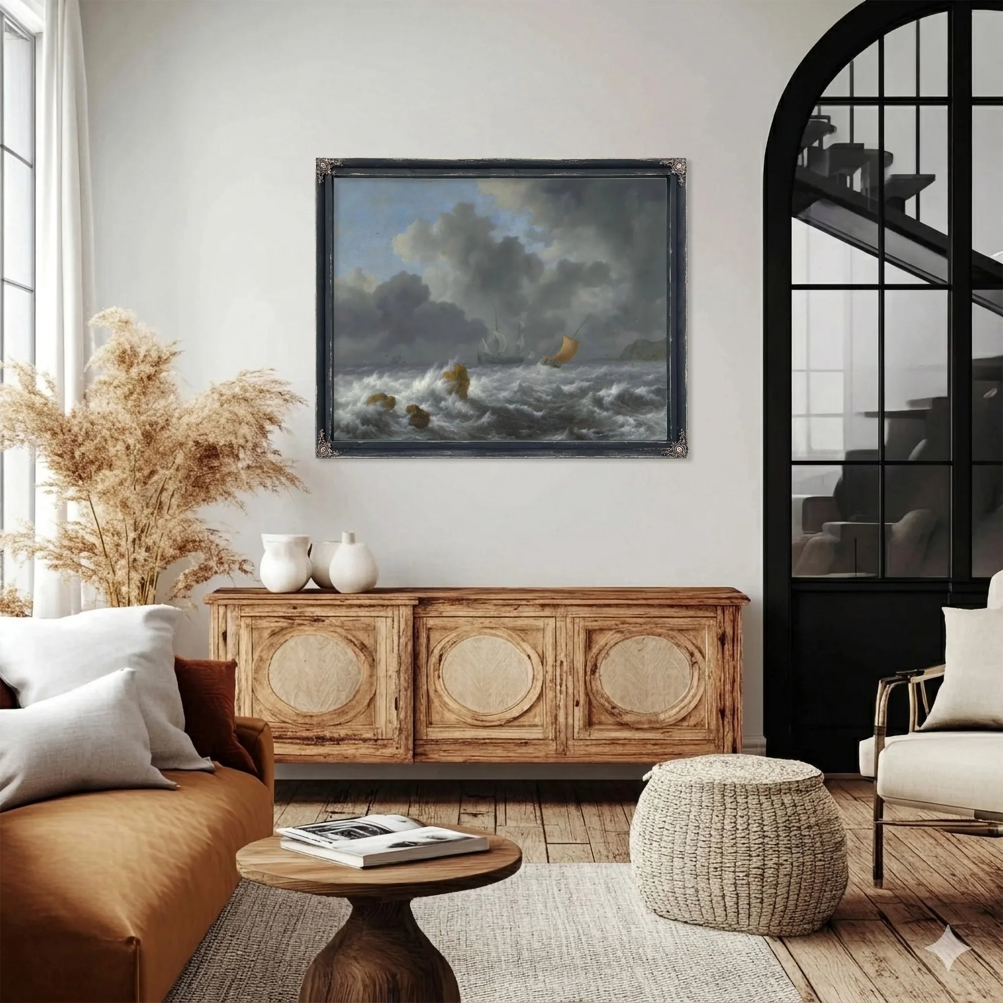 Sailing Vessels In A Stormy Sea Near A Rocky Coast By Jacob Van Ruisdael Fine Art Print