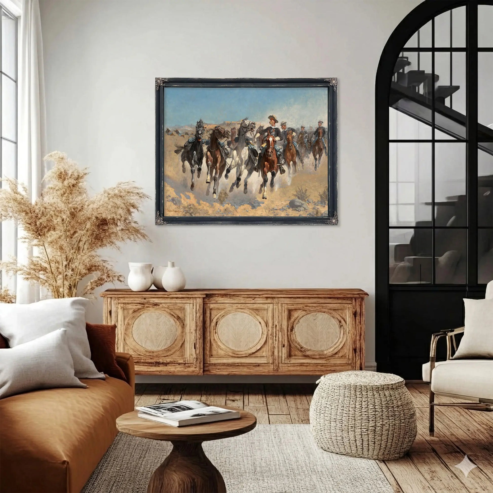 Dismountedthe Fourth Troopers Moving The Led Horses by Frederic Remington