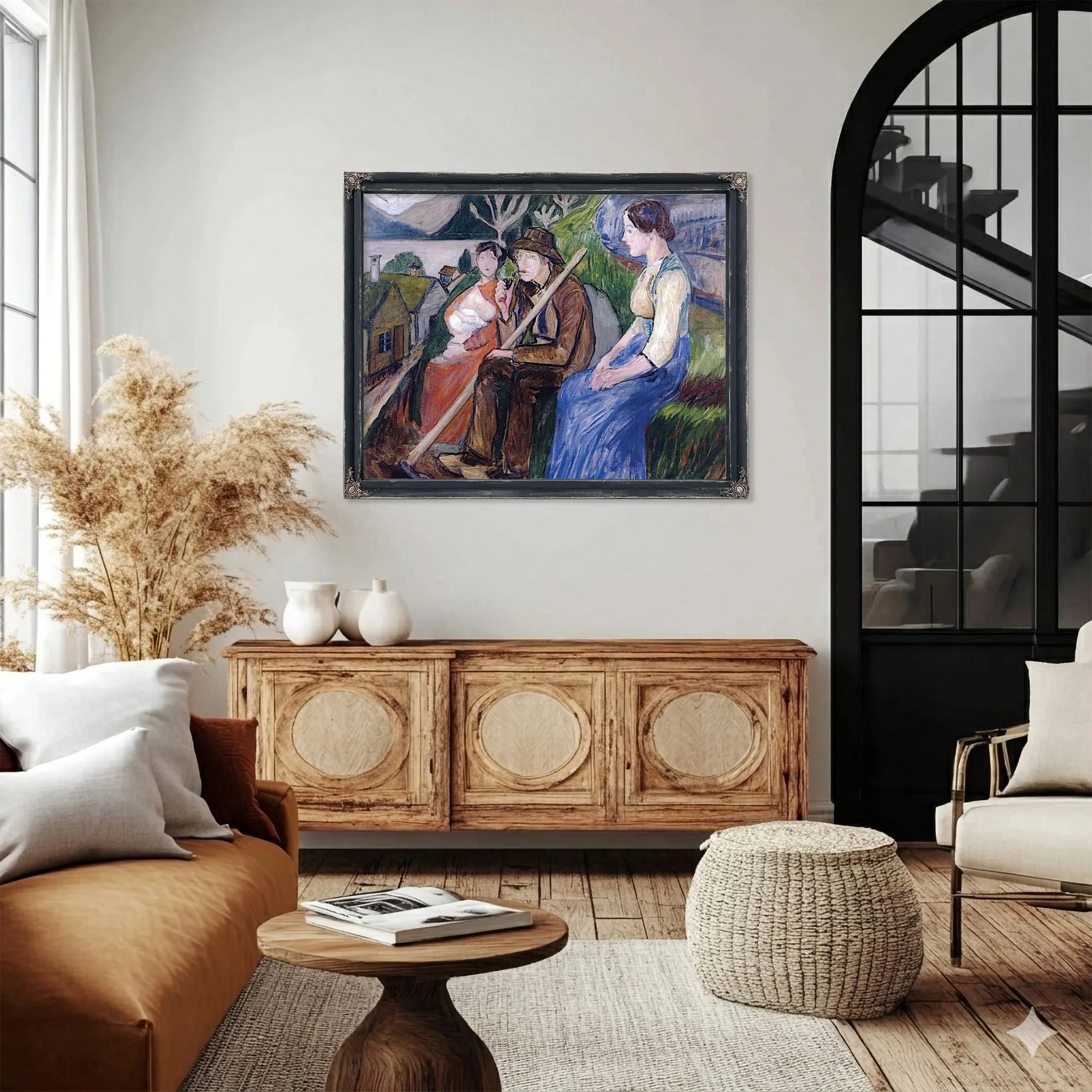 Self Portrait At Sandalstrand With Engel And Her Sister By Nicolai Astrup Fine Art Print