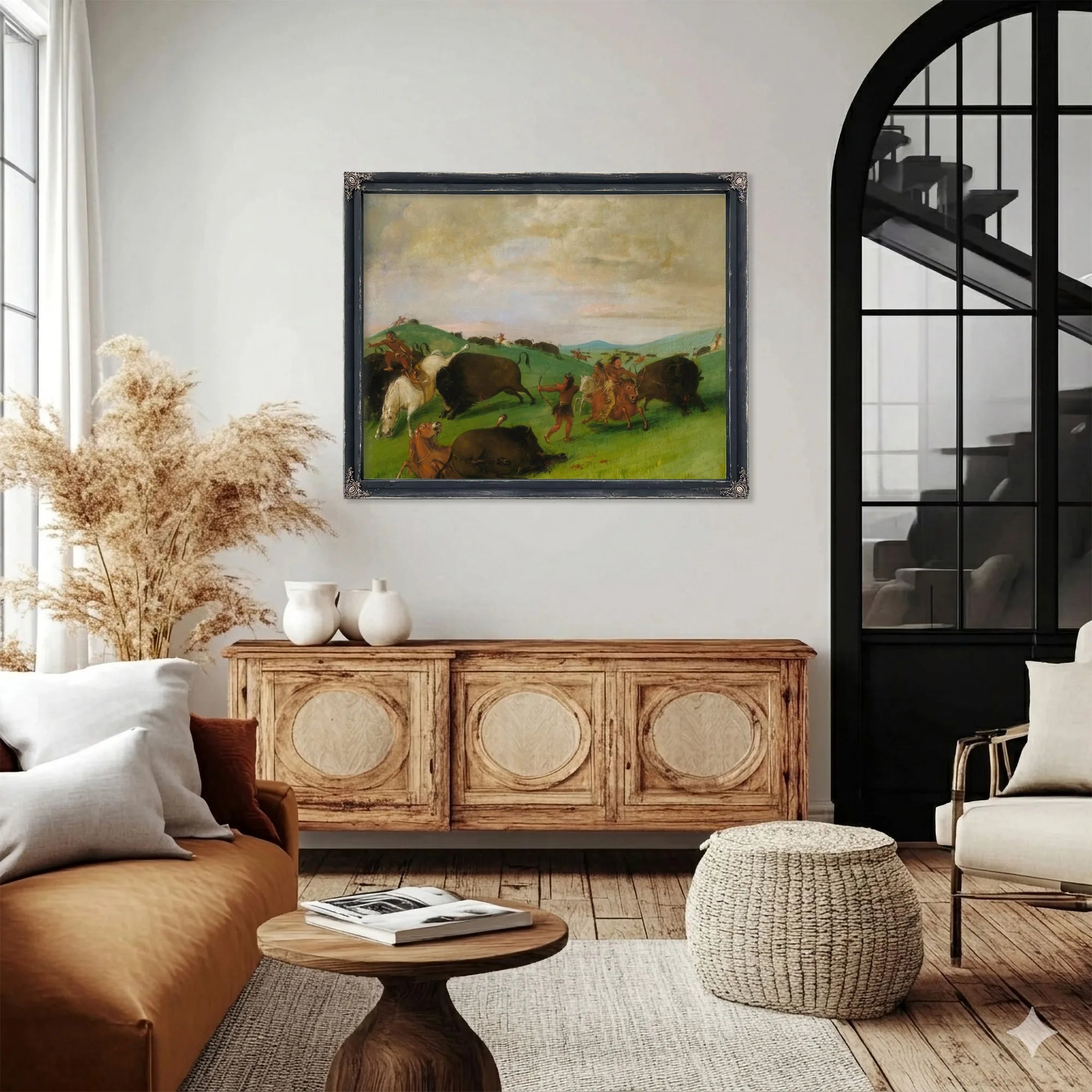 Buffalo Chase, Bulls Making Battle With Men And Horses By George Catlin Fine Art Print