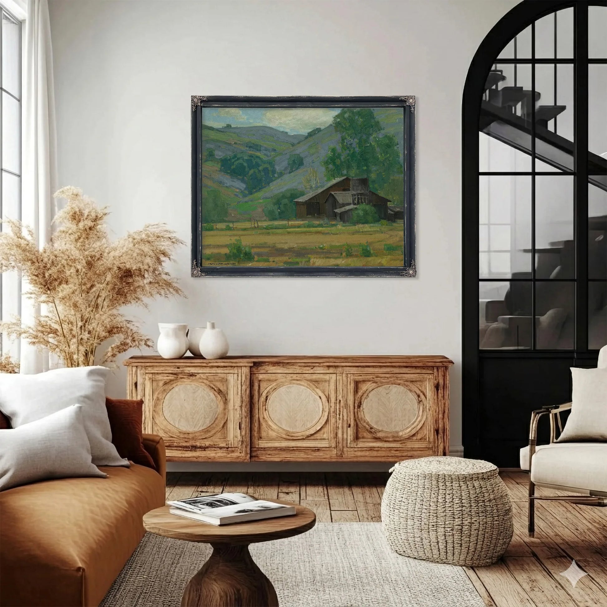 Hillside Wildflowers With Barn By William Wendt Fine Art Print