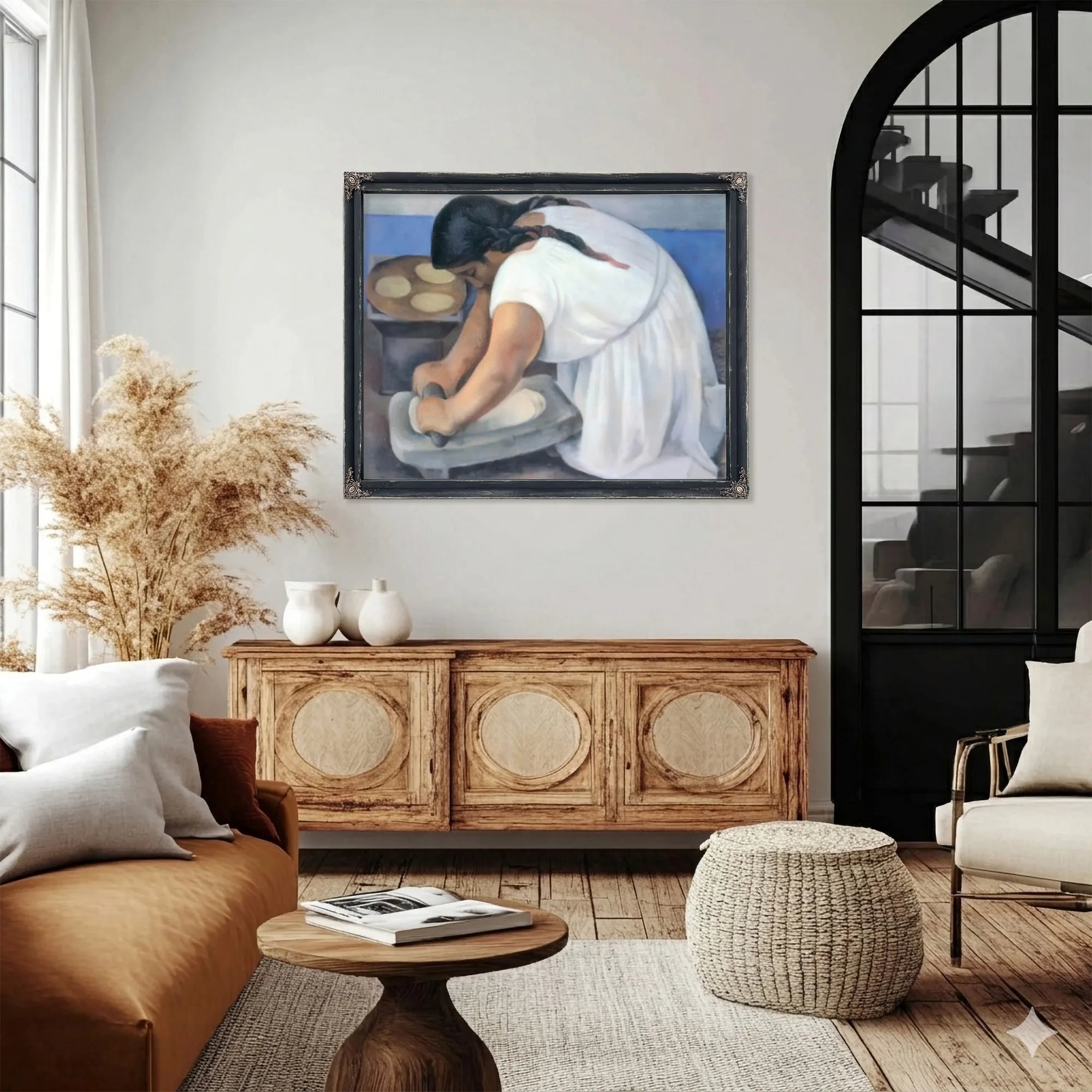 Woman Grinding Maize By Diego Rivera Fine Art Print